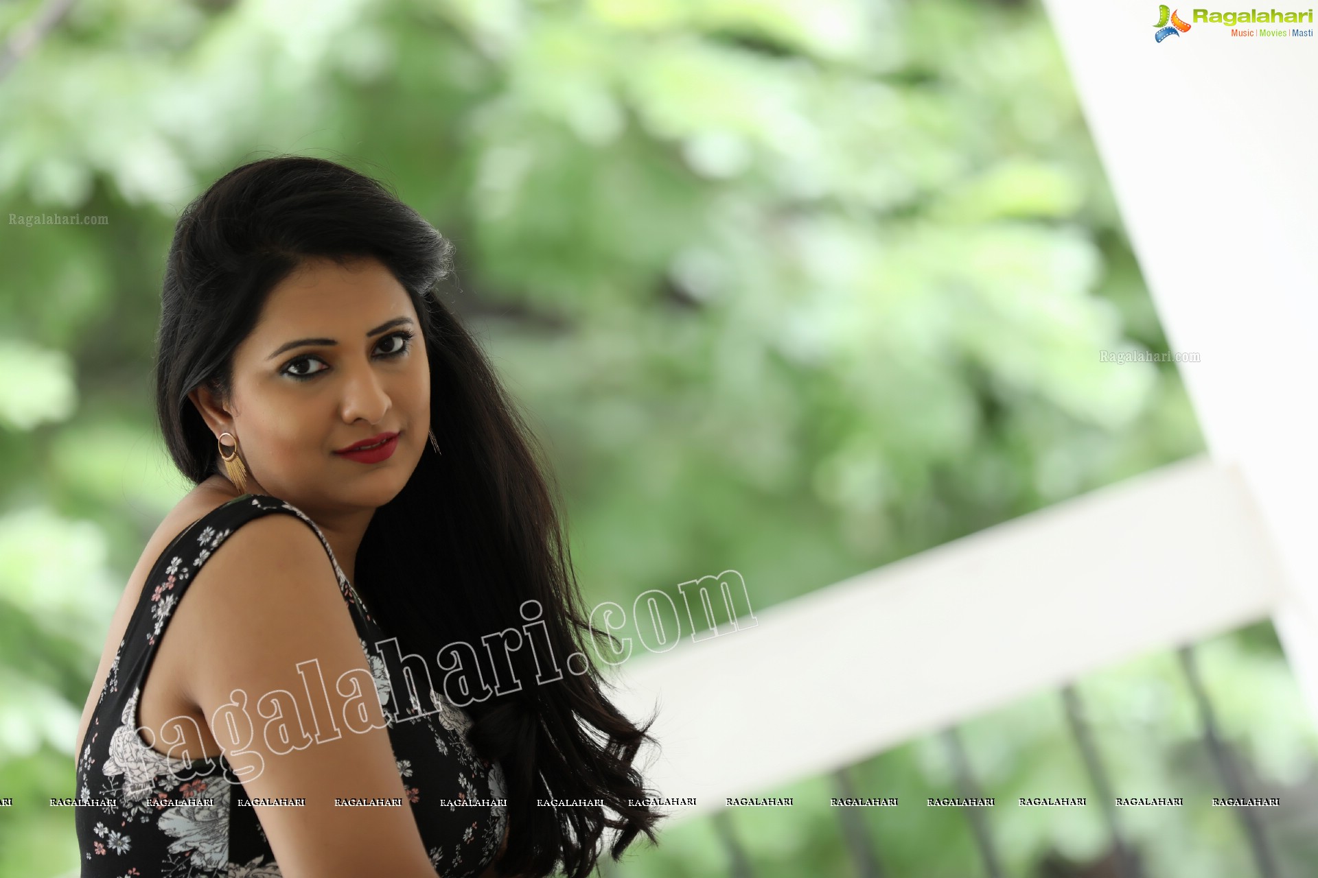 Nikita Bisht in Black Floral Print Mini Dress Exclusive Photo Shoot