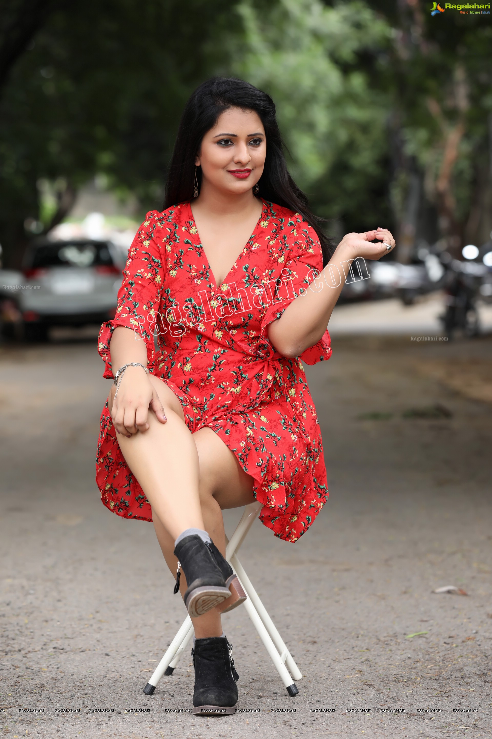 Nikita Bisht in Red Floral Tie Front Tunic Mini Dress Exclusive Photo Shoot
