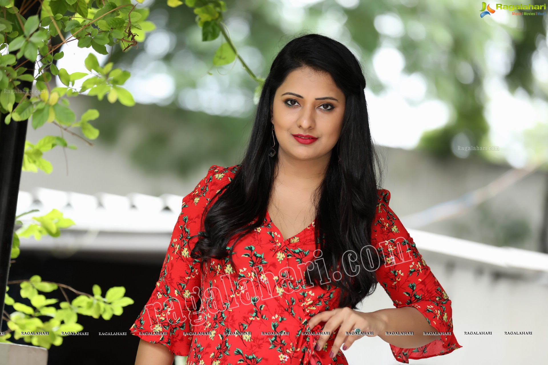 Nikita Bisht in Red Floral Tie Front Tunic Mini Dress Exclusive Photo Shoot