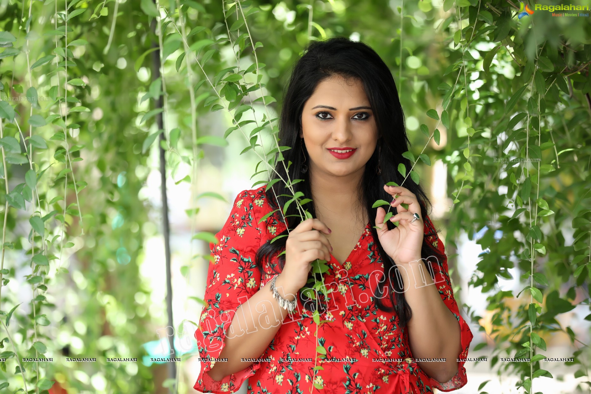 Nikita Bisht in Red Floral Tie Front Tunic Mini Dress Exclusive Photo Shoot