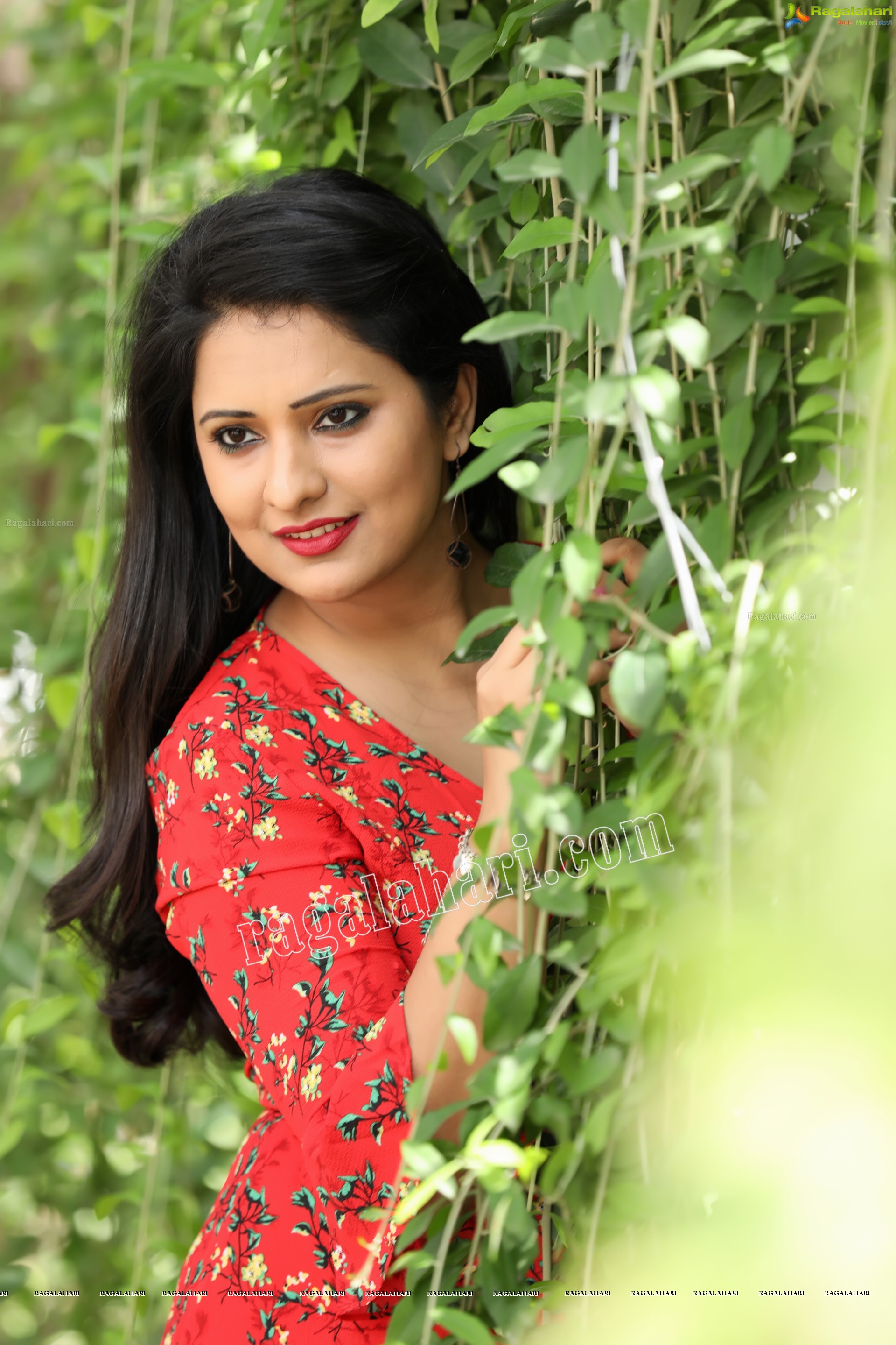 Nikita Bisht in Red Floral Tie Front Tunic Mini Dress Exclusive Photo Shoot