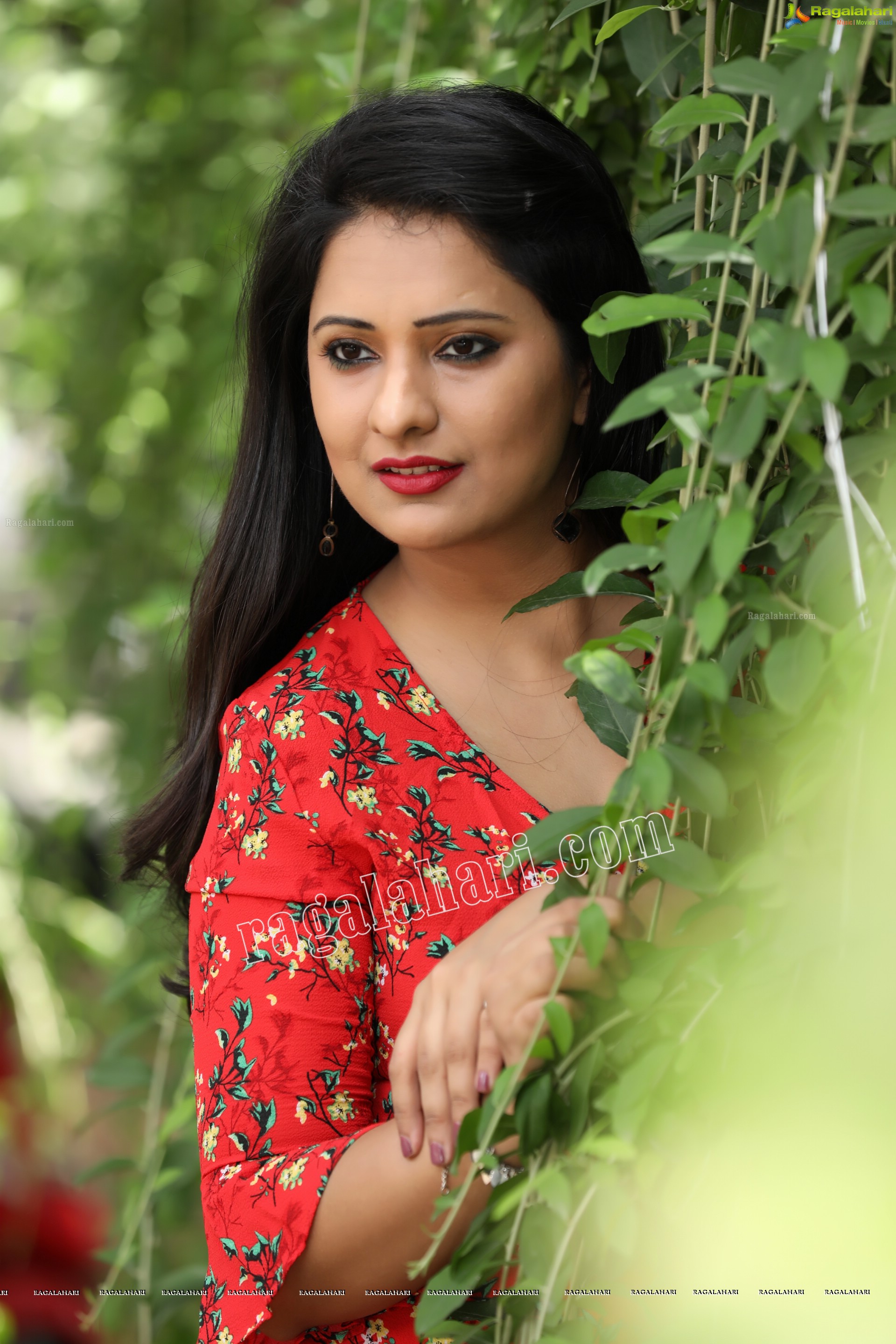 Nikita Bisht in Red Floral Tie Front Tunic Mini Dress Exclusive Photo Shoot