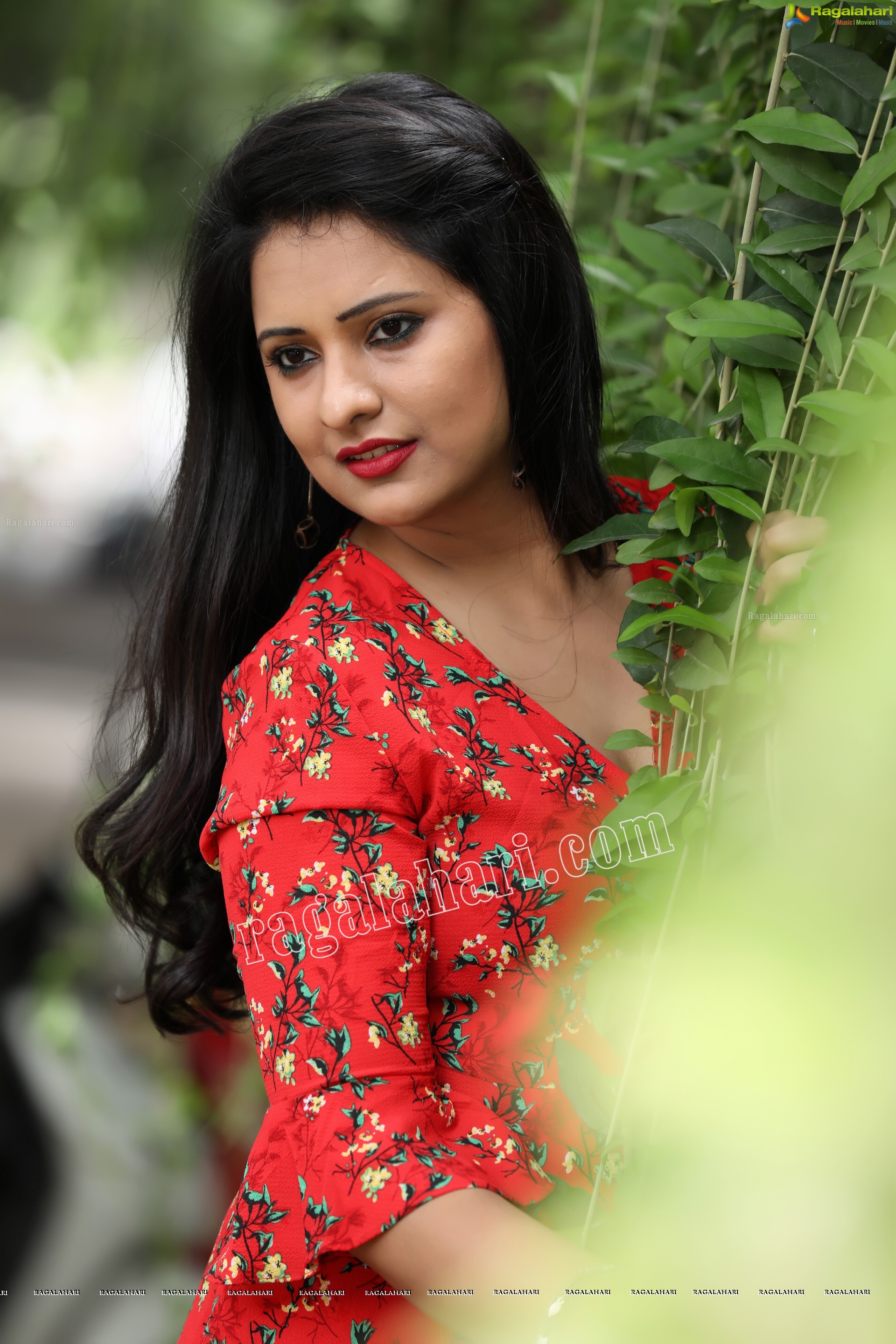 Nikita Bisht in Red Floral Tie Front Tunic Mini Dress Exclusive Photo Shoot