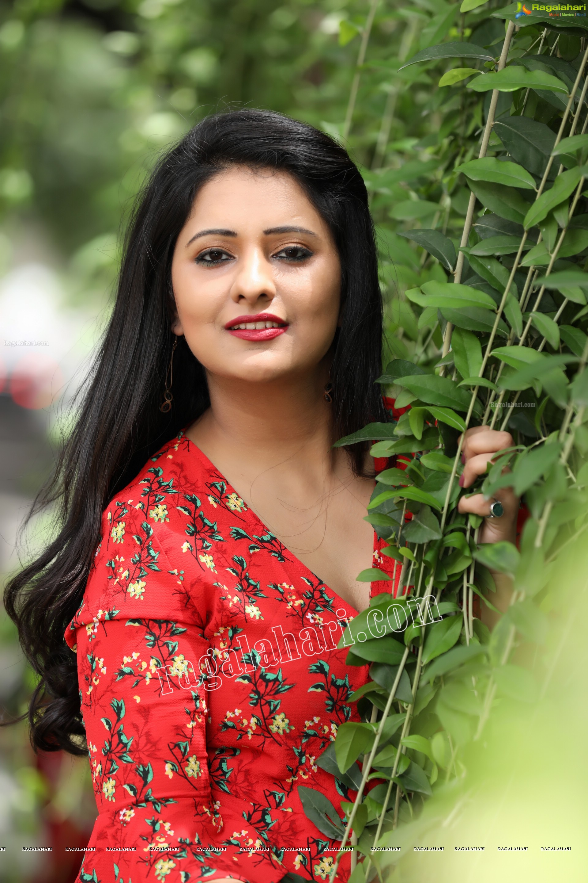 Nikita Bisht in Red Floral Tie Front Tunic Mini Dress Exclusive Photo Shoot