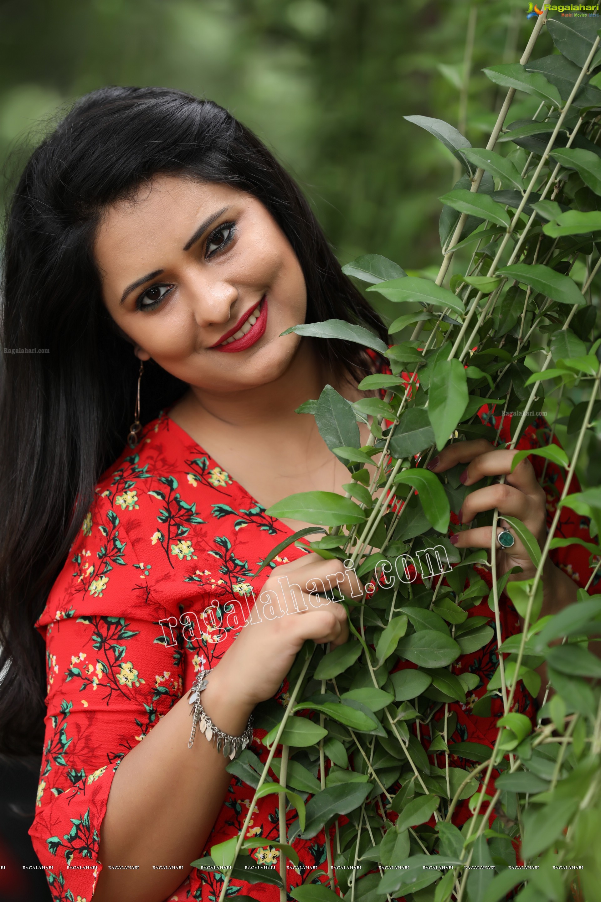 Nikita Bisht in Red Floral Tie Front Tunic Mini Dress Exclusive Photo Shoot