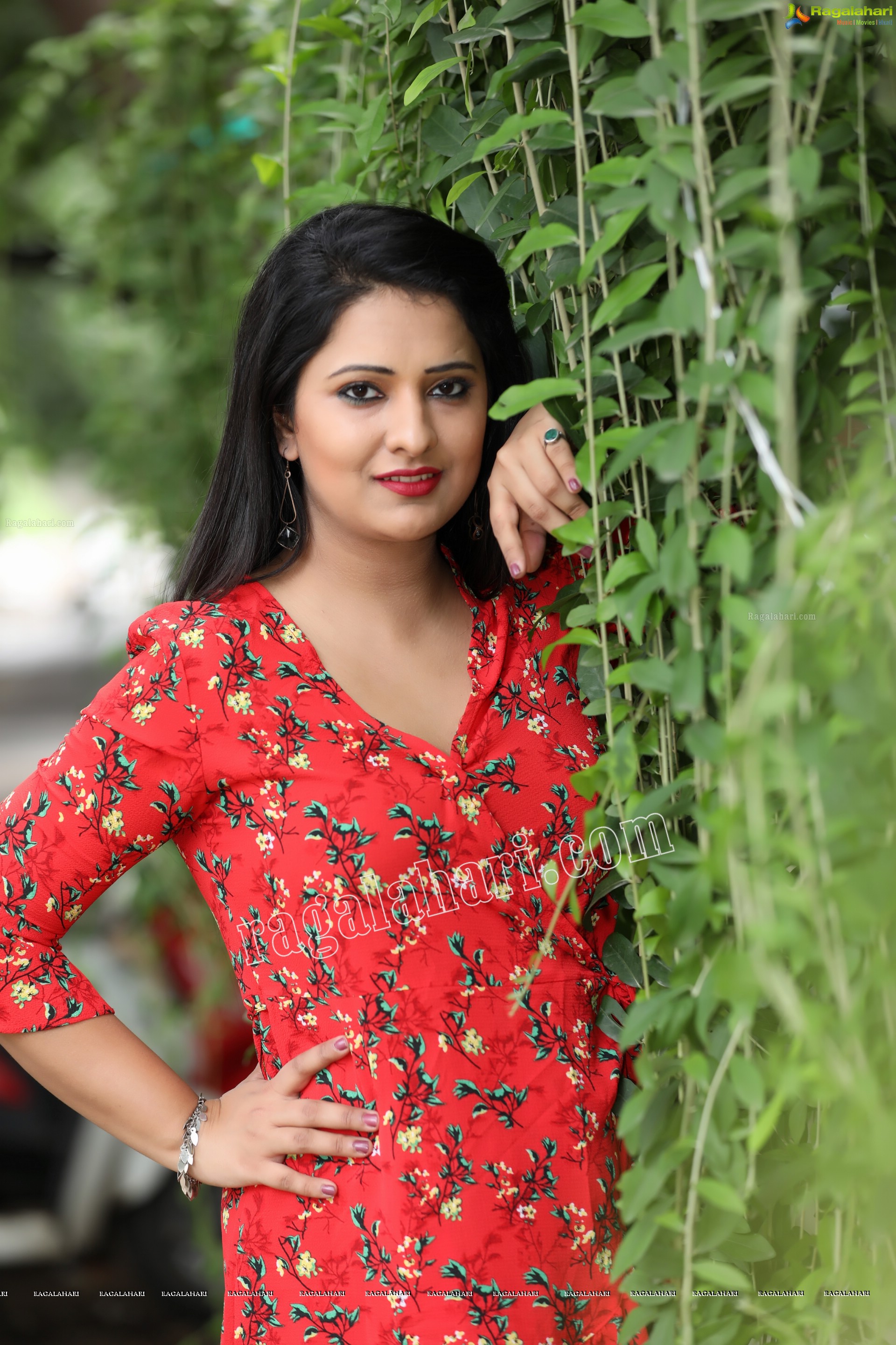 Nikita Bisht in Red Floral Tie Front Tunic Mini Dress Exclusive Photo Shoot