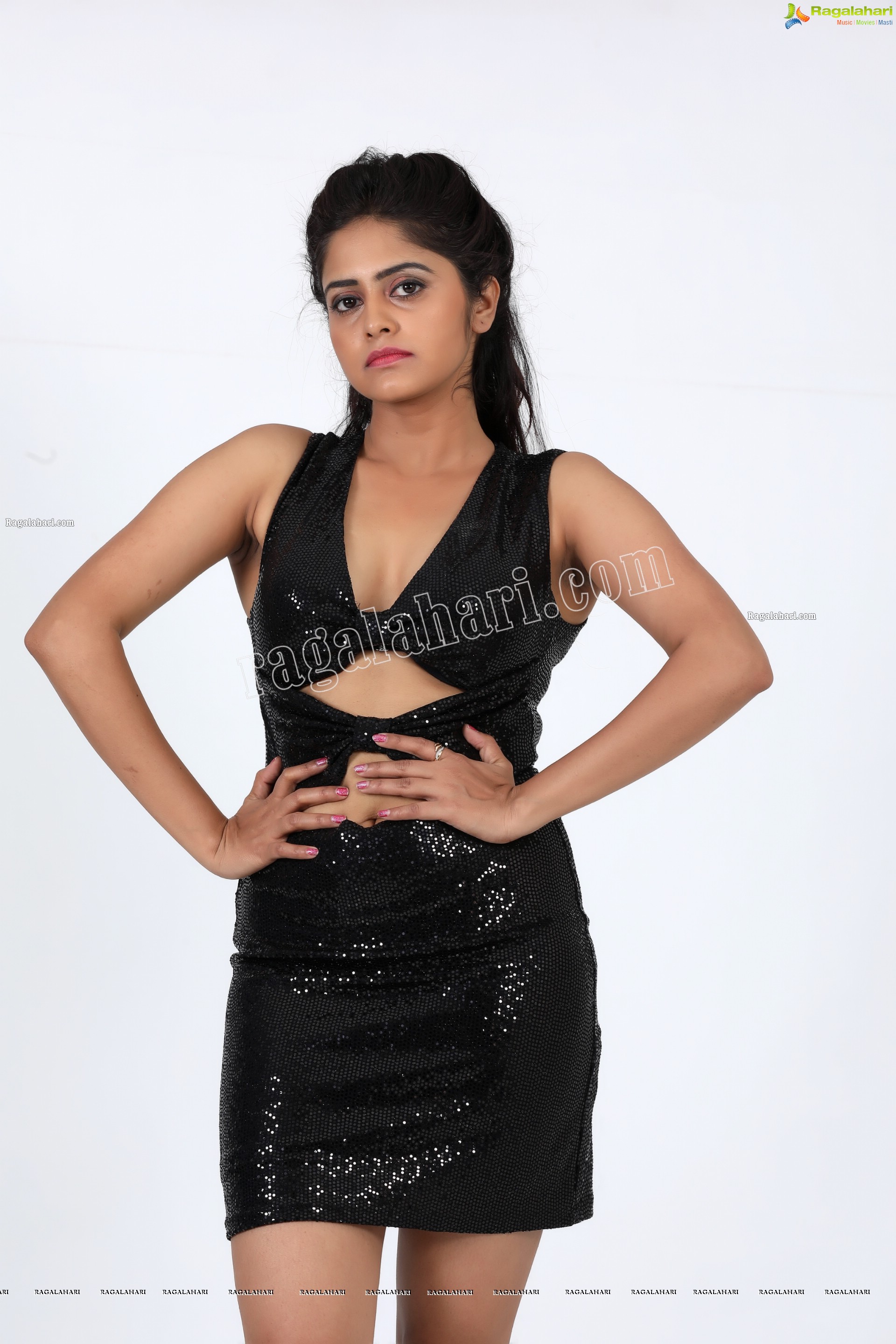 Pragya Nayan in Black Glitter Cut Out Bodycon Dress Exclusive Photo Shoot
