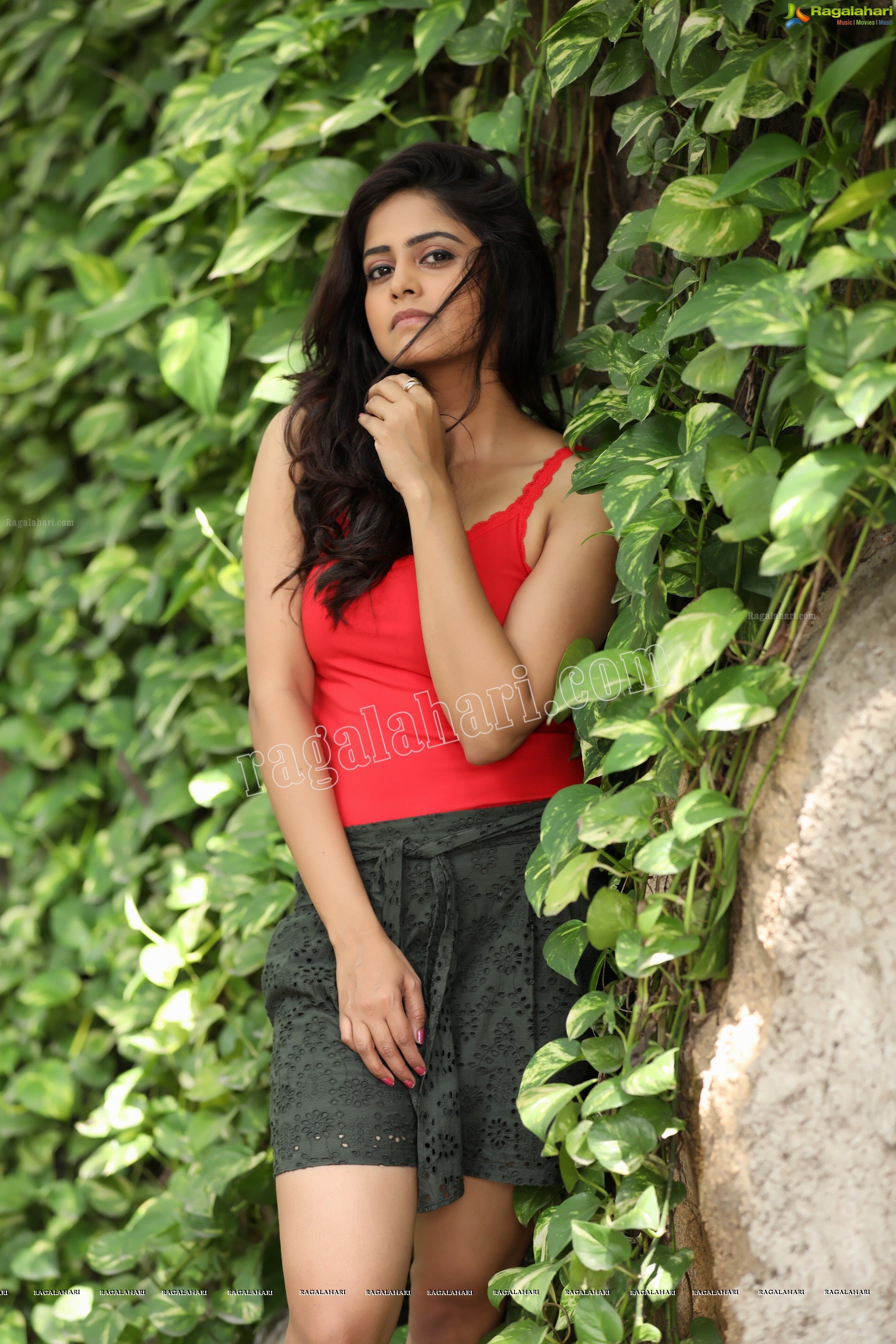 Pragya Nayan in Red Tank Top and Black Mini Skirt Exclusive Photo Shoot