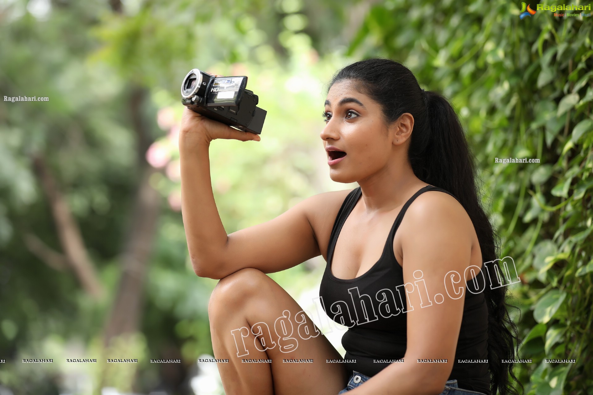 Saafi Kaur in Black Tank Top and Denim Shorts Exclusive Photo Shoot