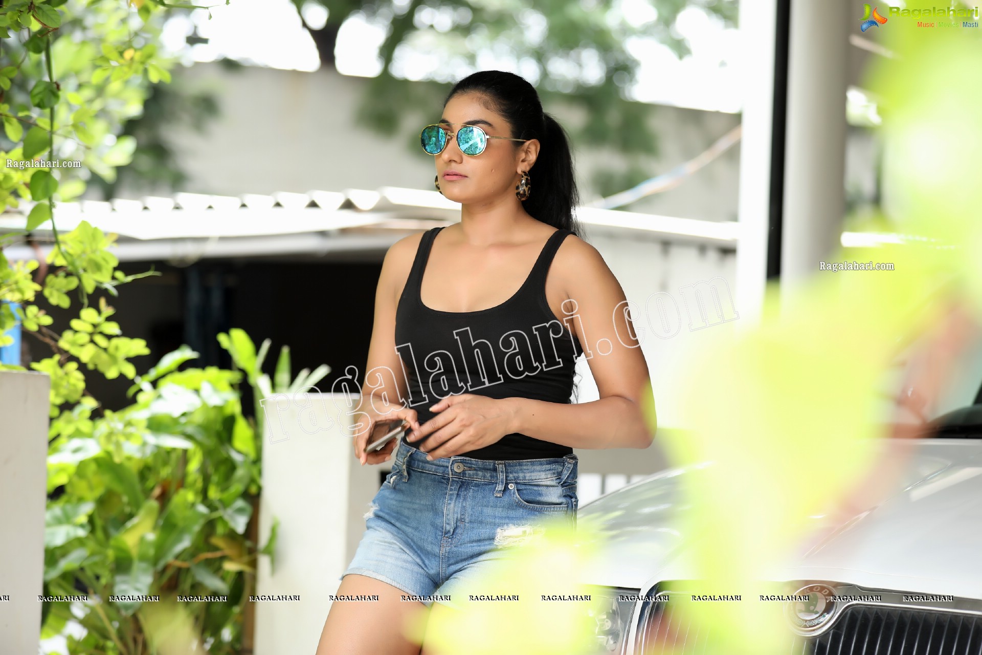 Saafi Kaur in Black Tank Top and Denim Shorts Exclusive Photo Shoot