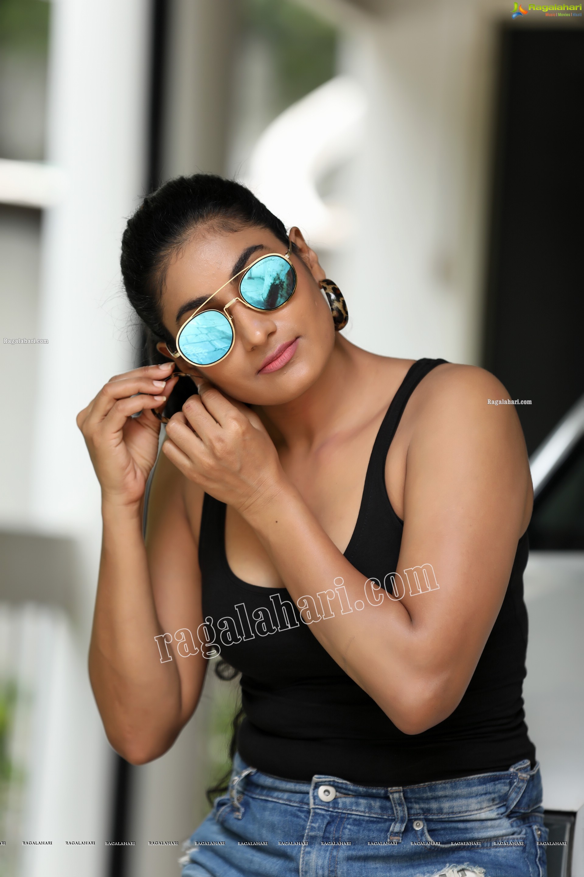 Saafi Kaur in Black Tank Top and Denim Shorts Exclusive Photo Shoot