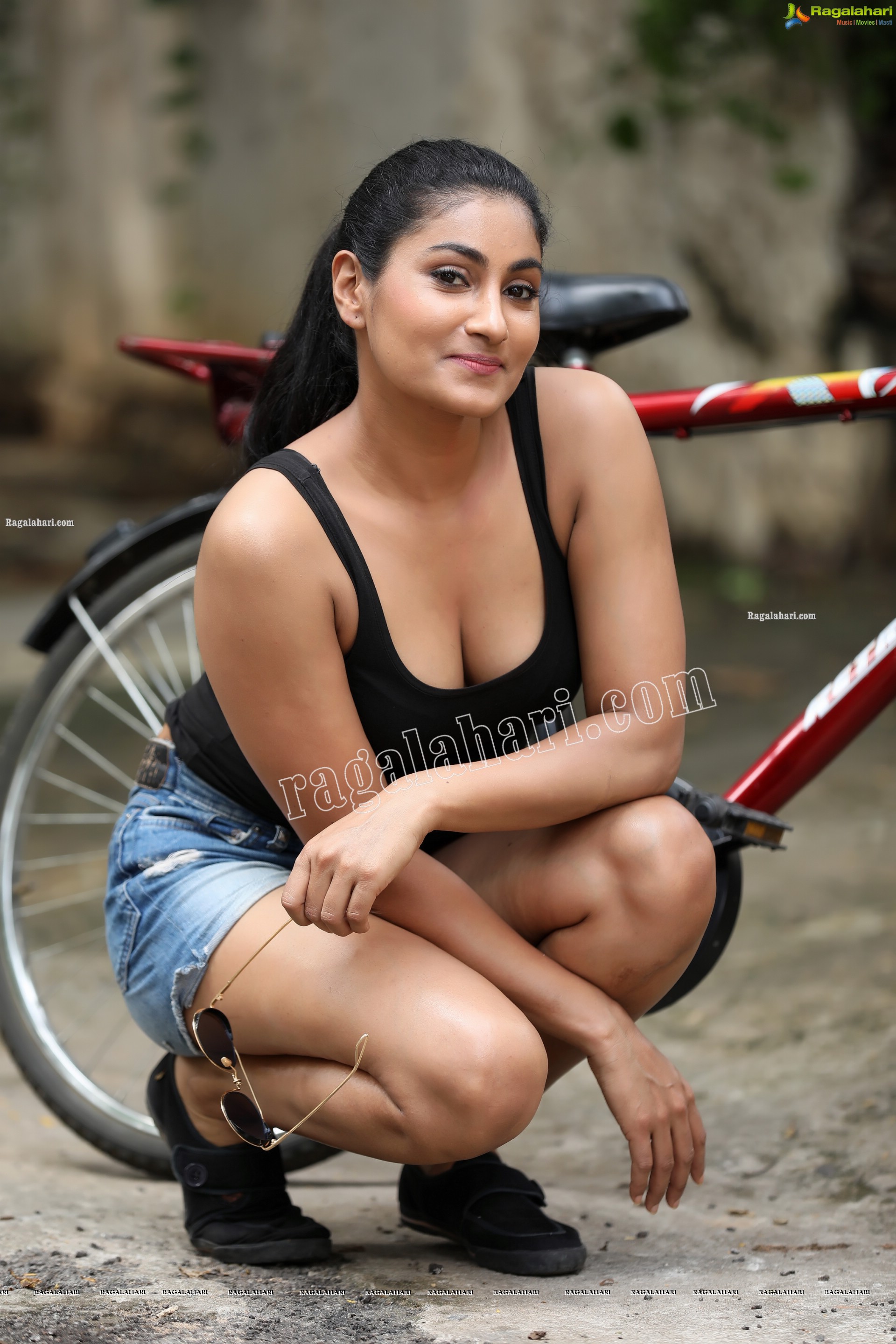 Saafi Kaur in Black Tank Top and Denim Shorts Exclusive Photo Shoot