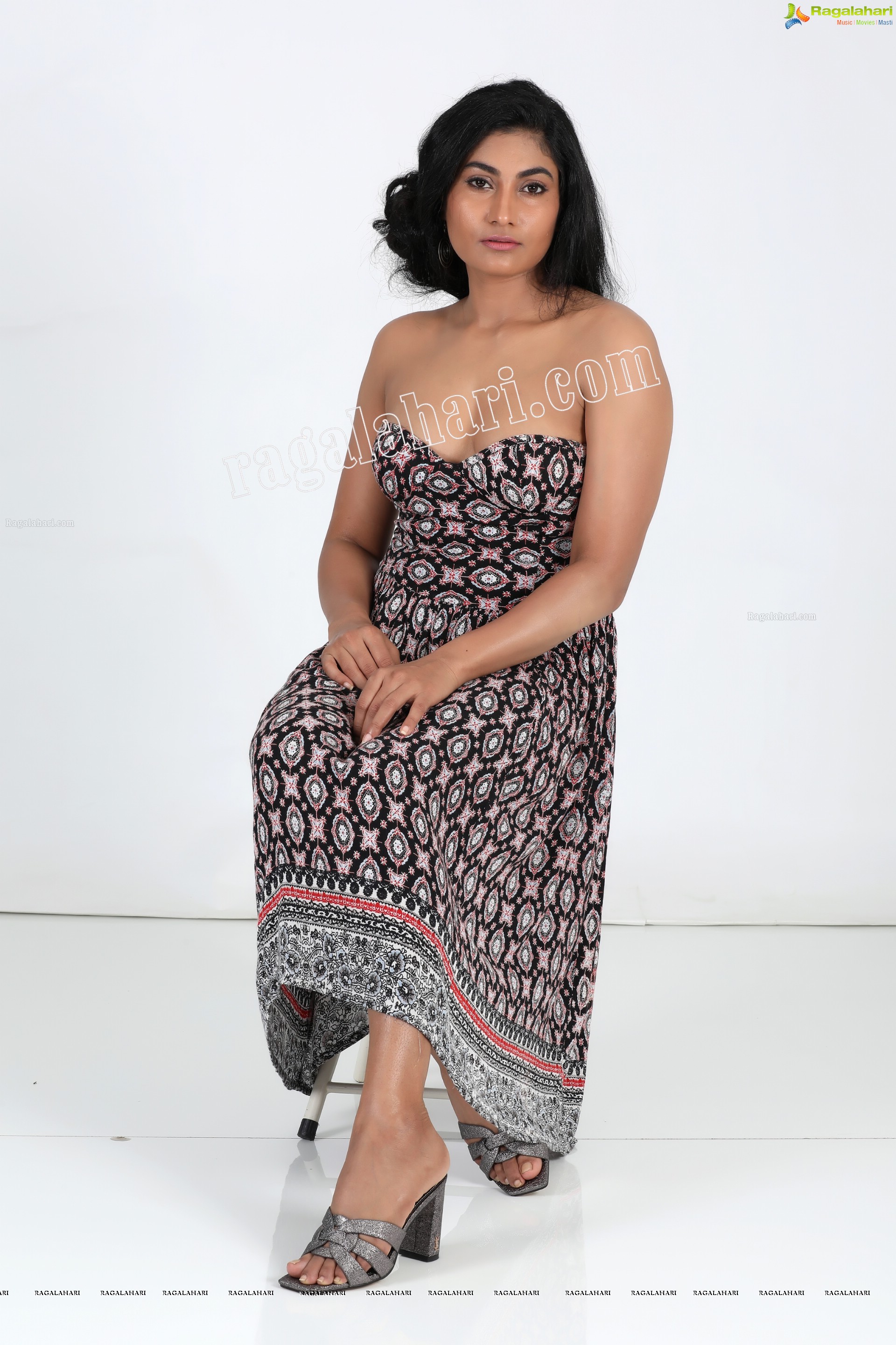 Saafi Kaur in Black Off-Shoulder Tribal Geo Printed Dress Exclusive Photo Shoot