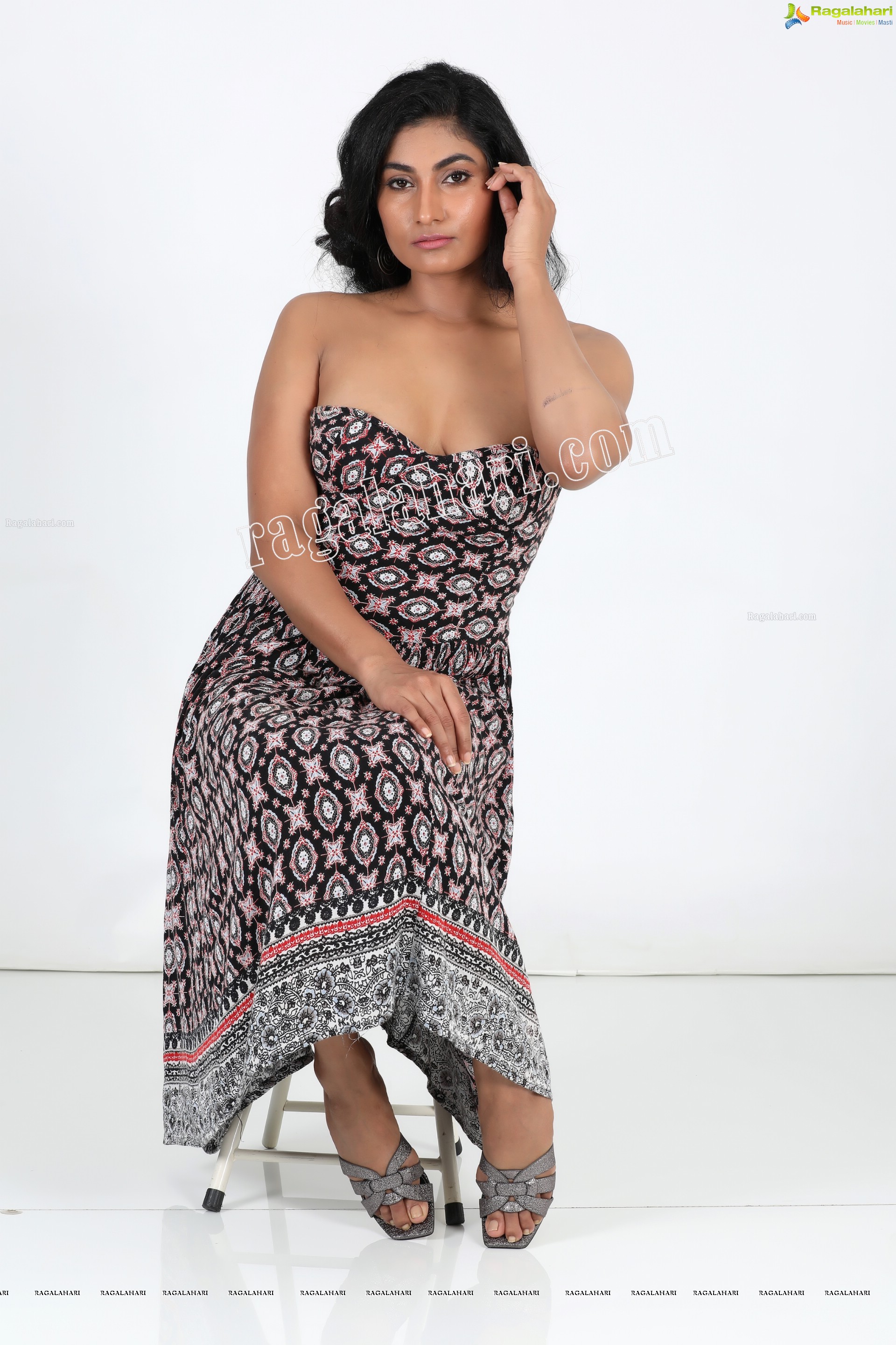 Saafi Kaur in Black Off-Shoulder Tribal Geo Printed Dress Exclusive Photo Shoot