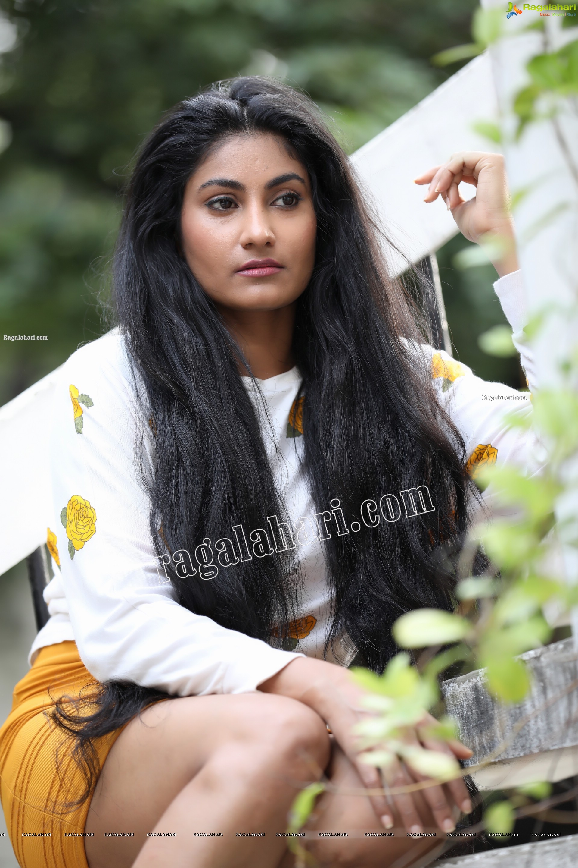 Saafi Kaur in Yellow Mini Skirt and White Floral Top Exclusive Photo Shoot