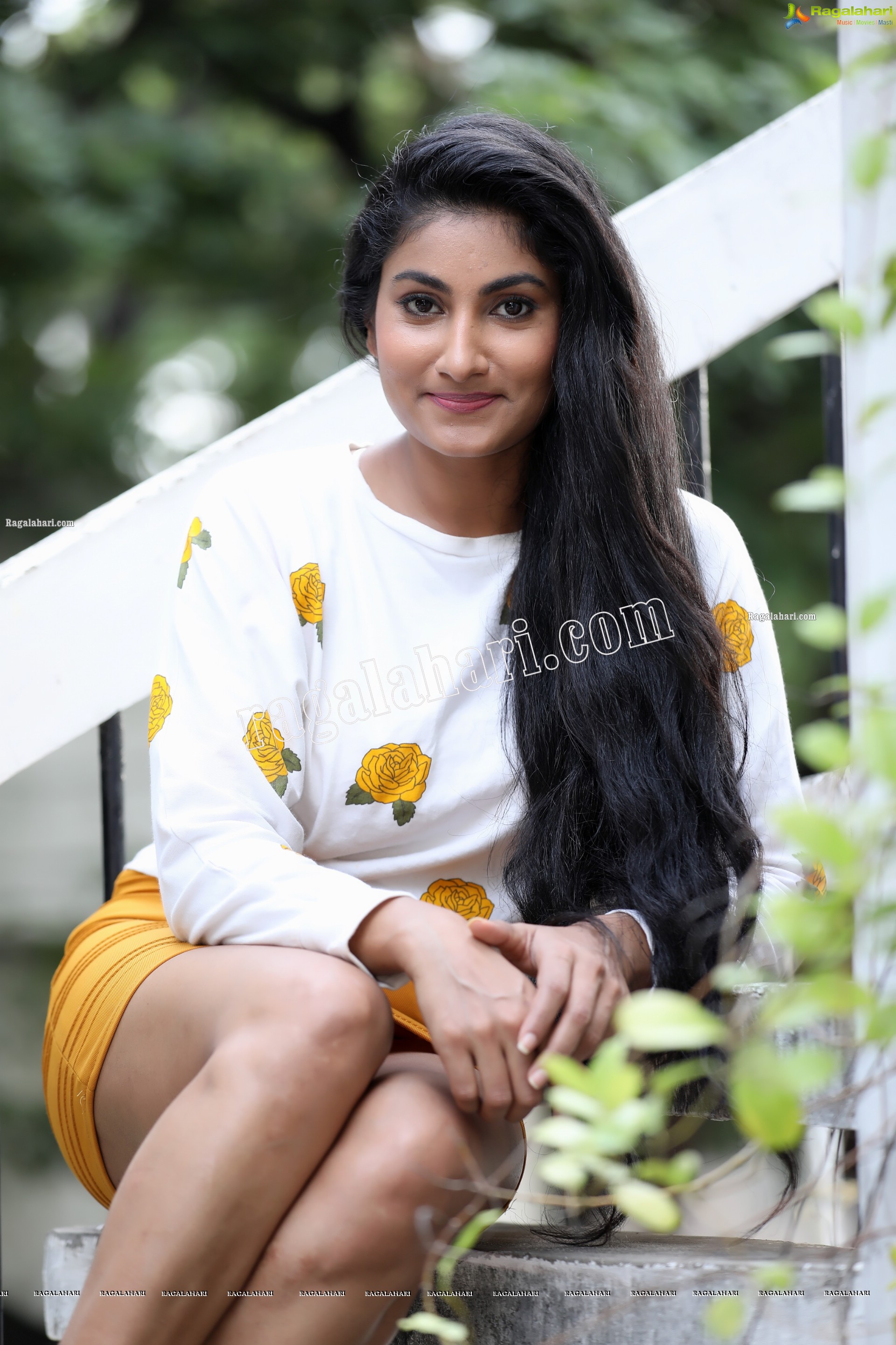 Saafi Kaur in Yellow Mini Skirt and White Floral Top Exclusive Photo Shoot