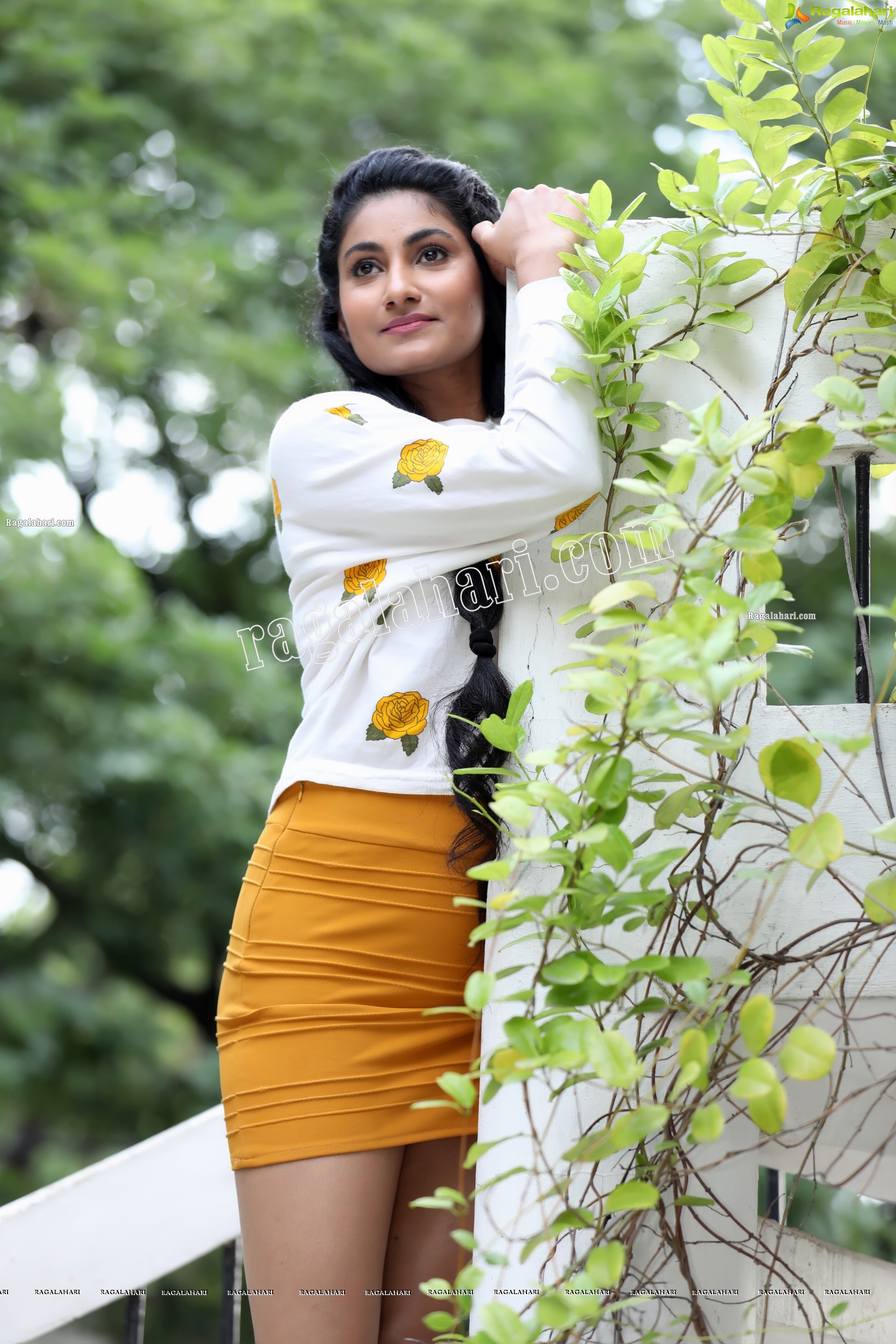 Saafi Kaur in Yellow Mini Skirt and White Floral Top Exclusive Photo Shoot