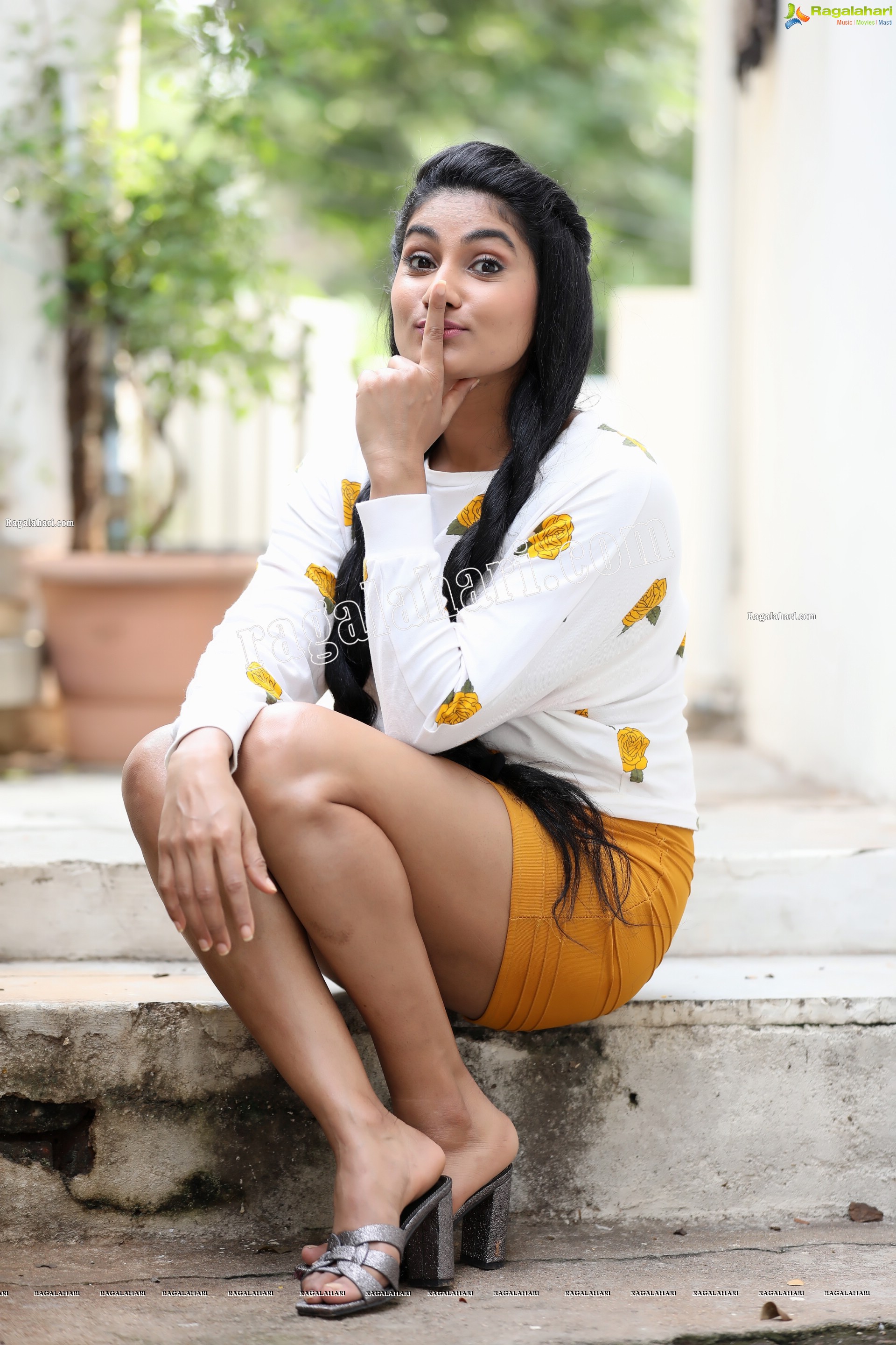 Saafi Kaur in Yellow Mini Skirt and White Floral Top Exclusive Photo Shoot