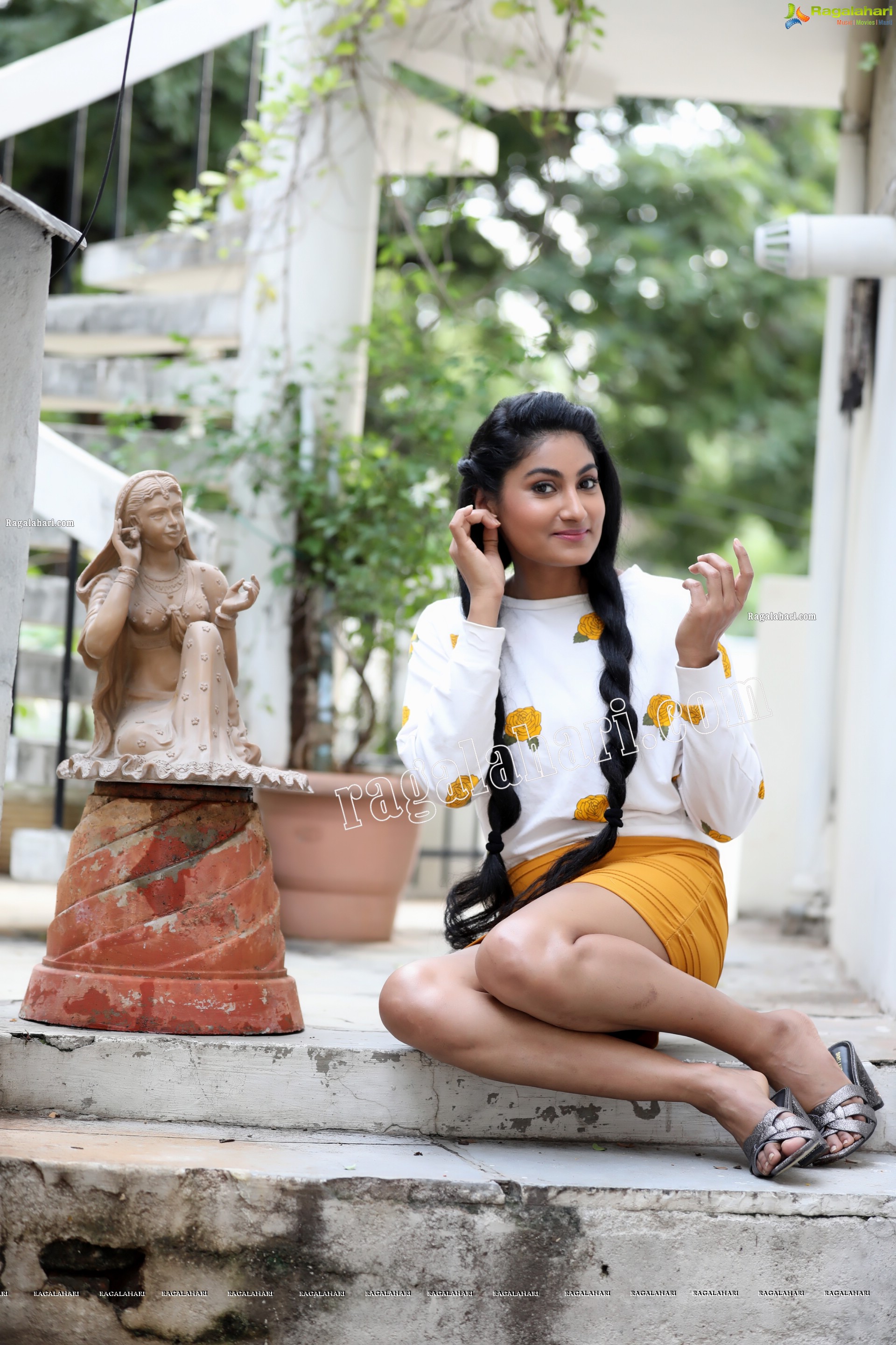 Saafi Kaur in Yellow Mini Skirt and White Floral Top Exclusive Photo Shoot