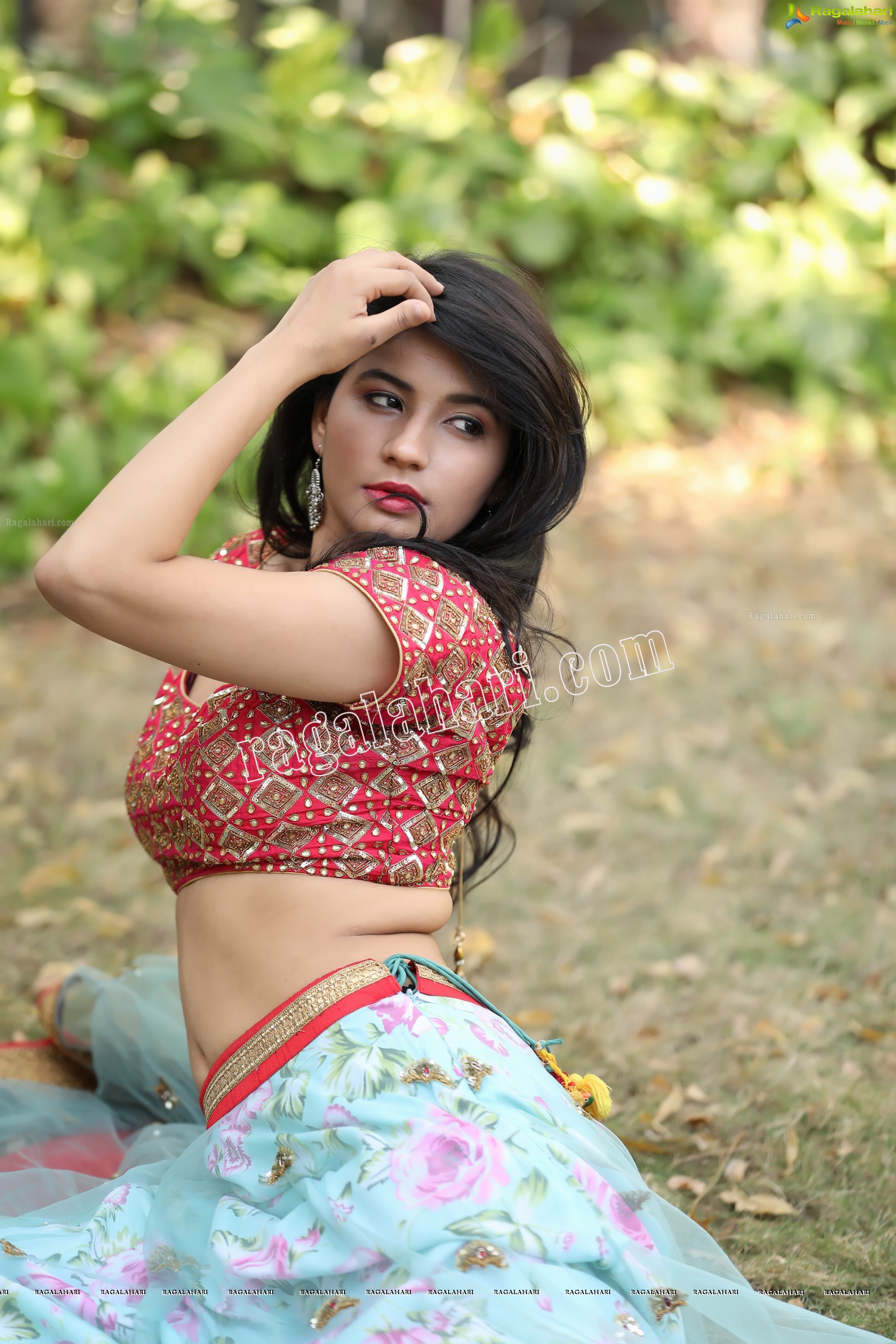Sheetal Bhatt in Ice Blue and Hot Pink Lehenga Choli Exclusive Photo Shoot