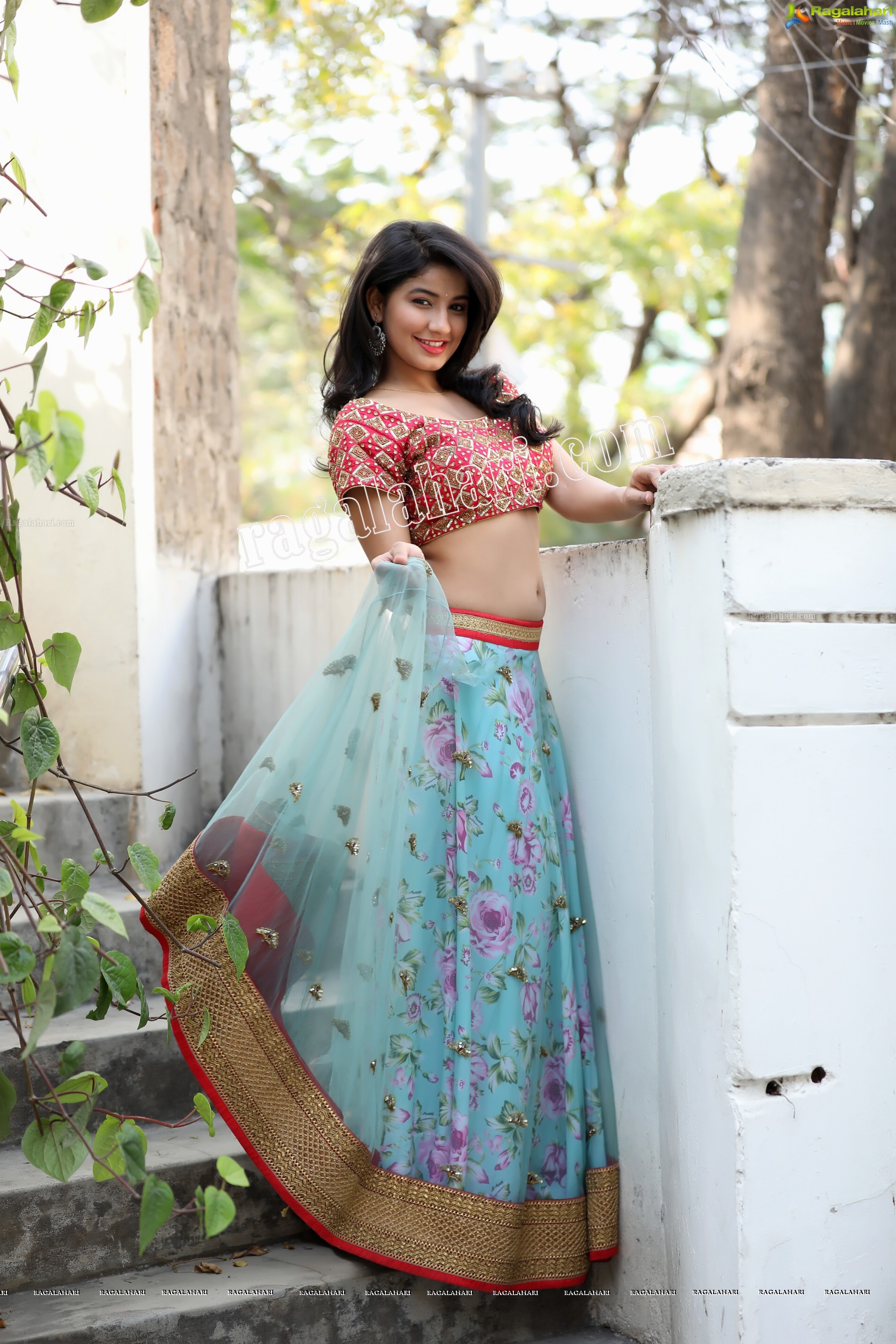 Sheetal Bhatt in Ice Blue and Hot Pink Lehenga Choli Exclusive Photo Shoot