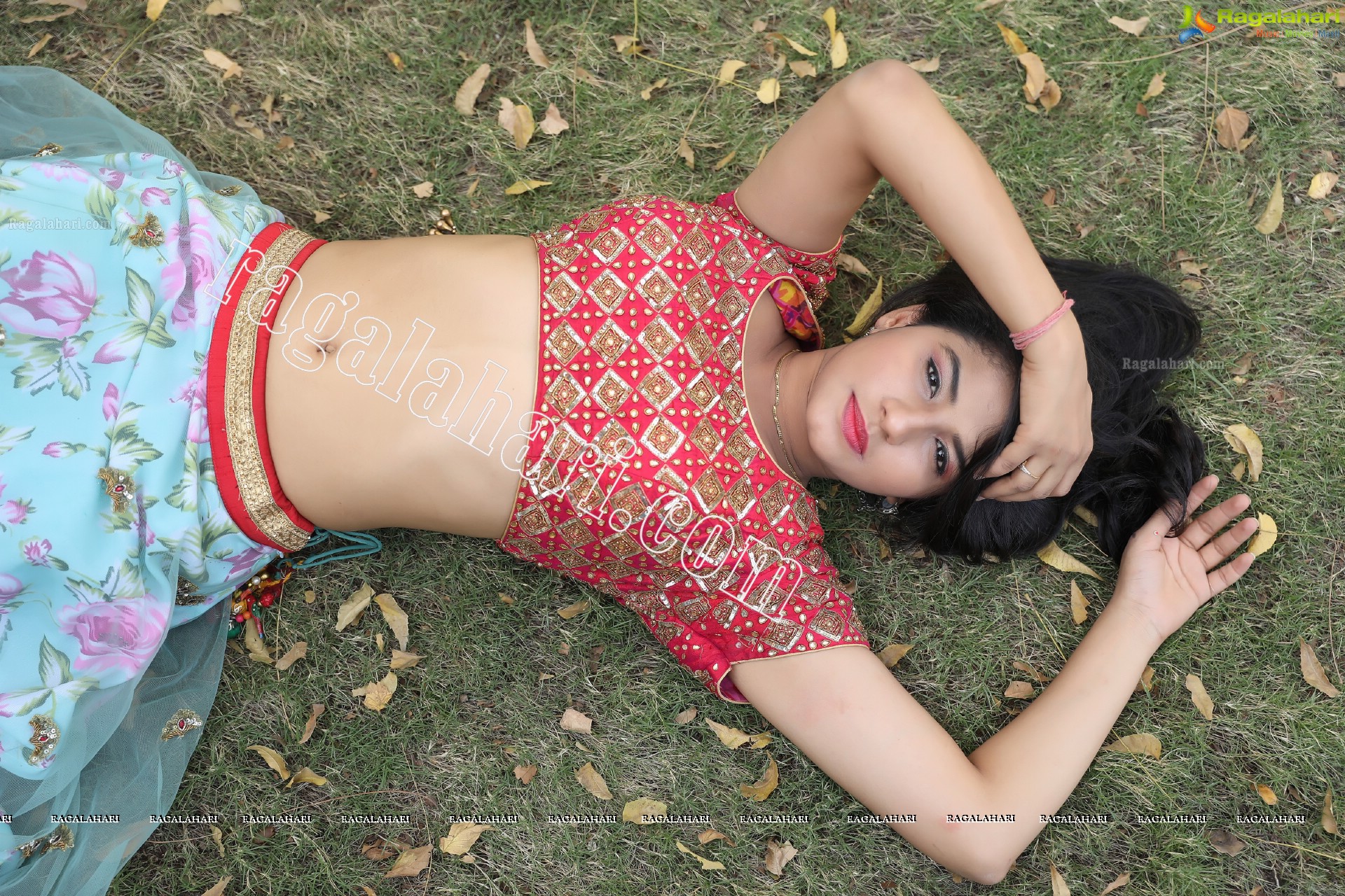 Sheetal Bhatt in Ice Blue and Hot Pink Lehenga Choli Exclusive Photo Shoot