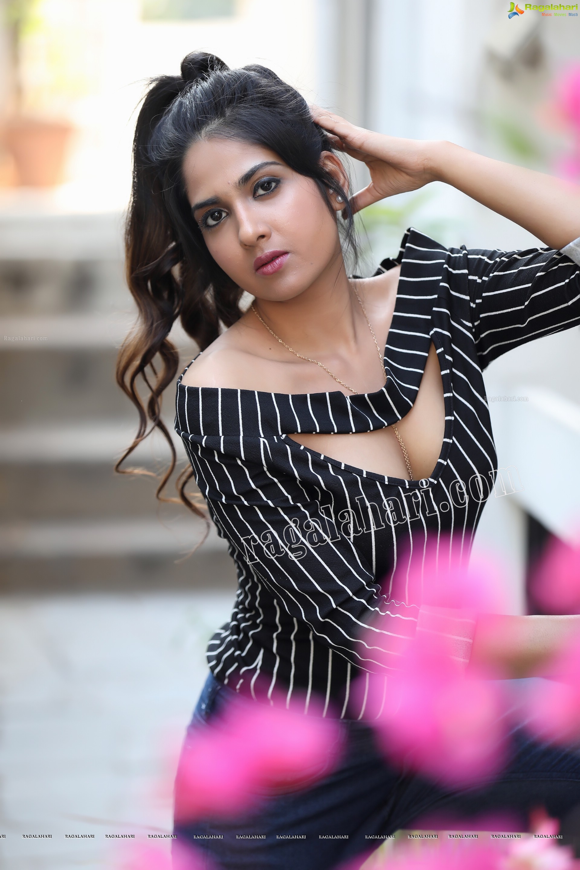 Simar Singh in Black Stripped Cutout Top and Jeans Exclusive Photo Shoot