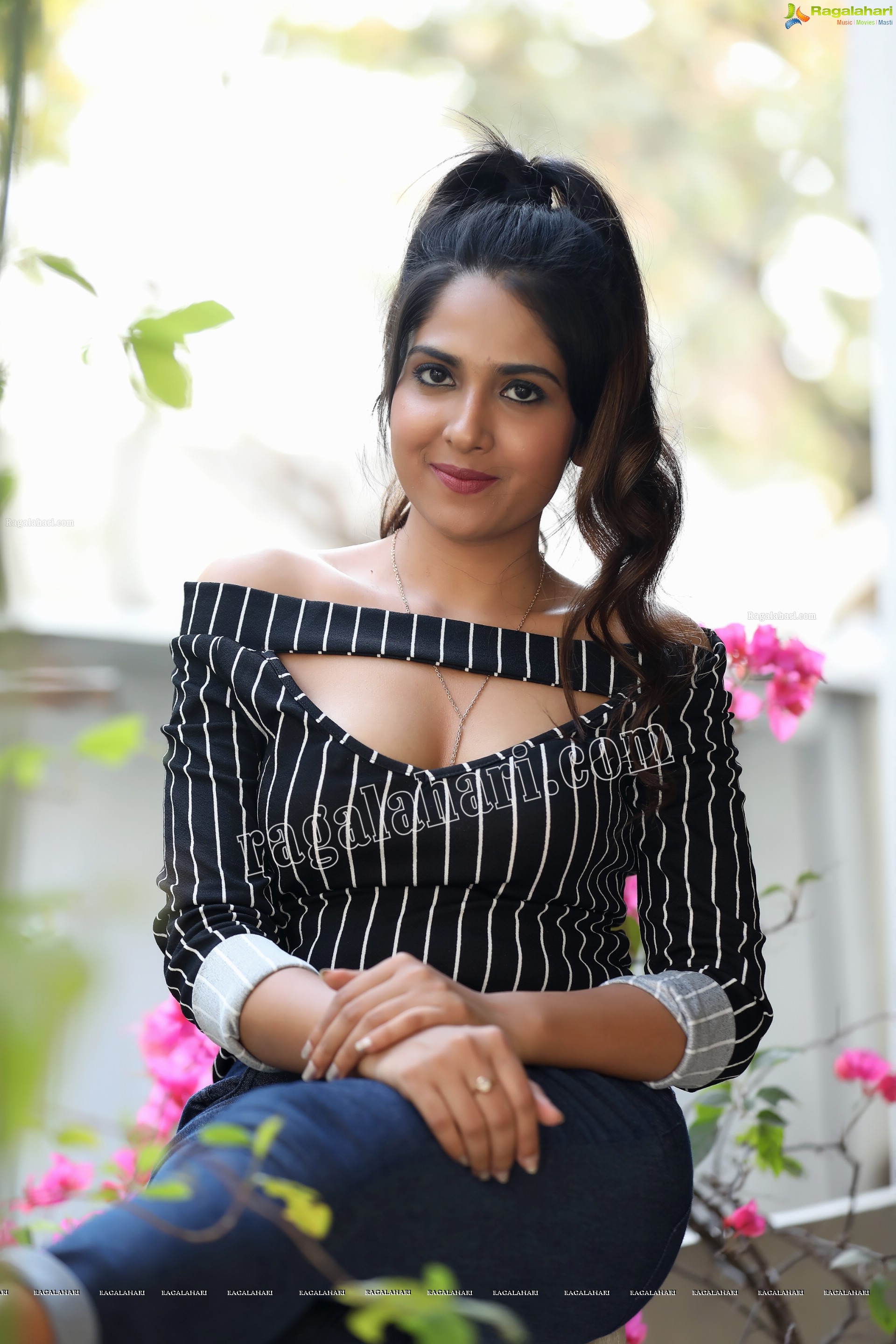 Simar Singh in Black Stripped Cutout Top and Jeans Exclusive Photo Shoot