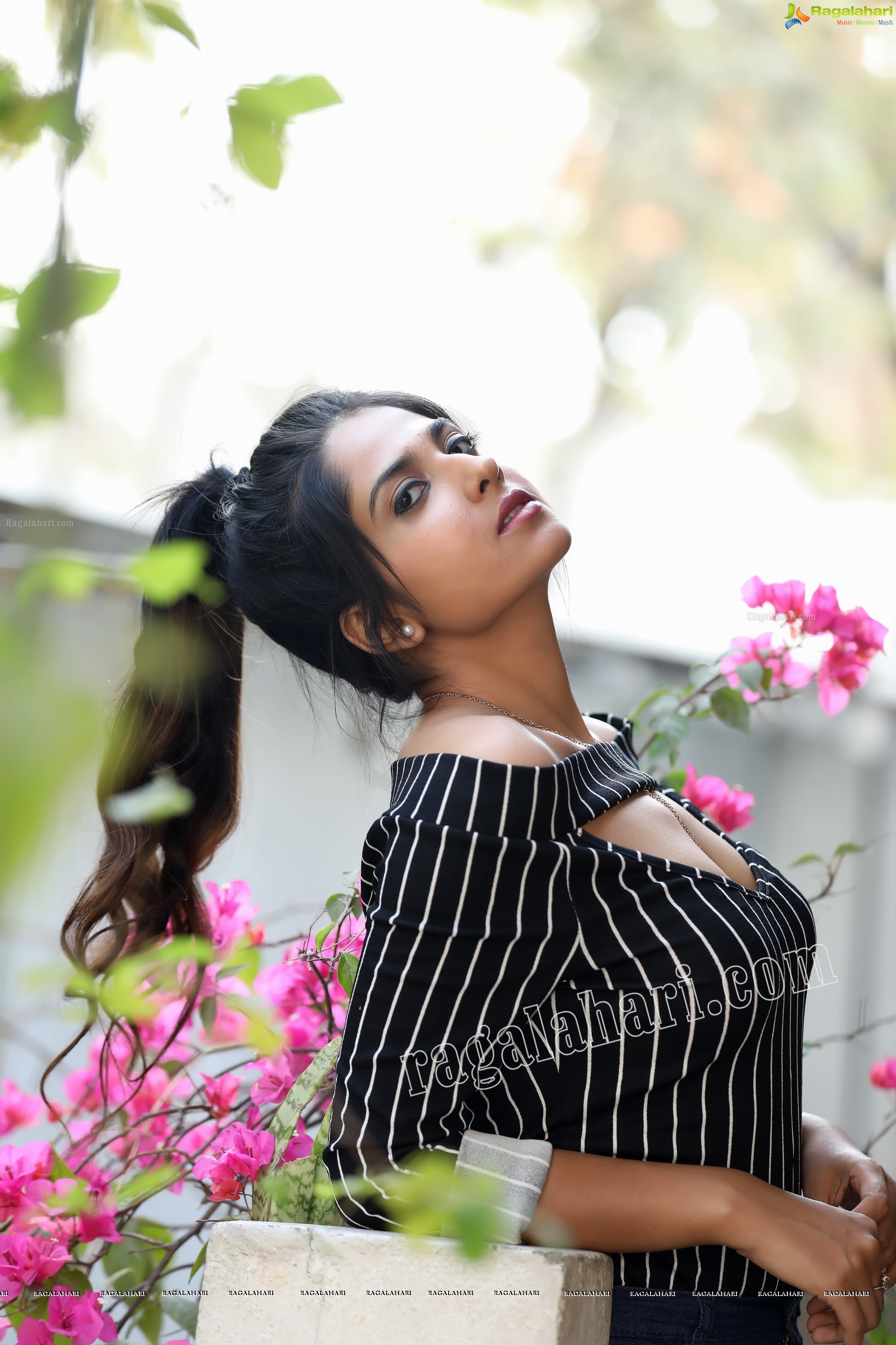 Simar Singh in Black Stripped Cutout Top and Jeans Exclusive Photo Shoot