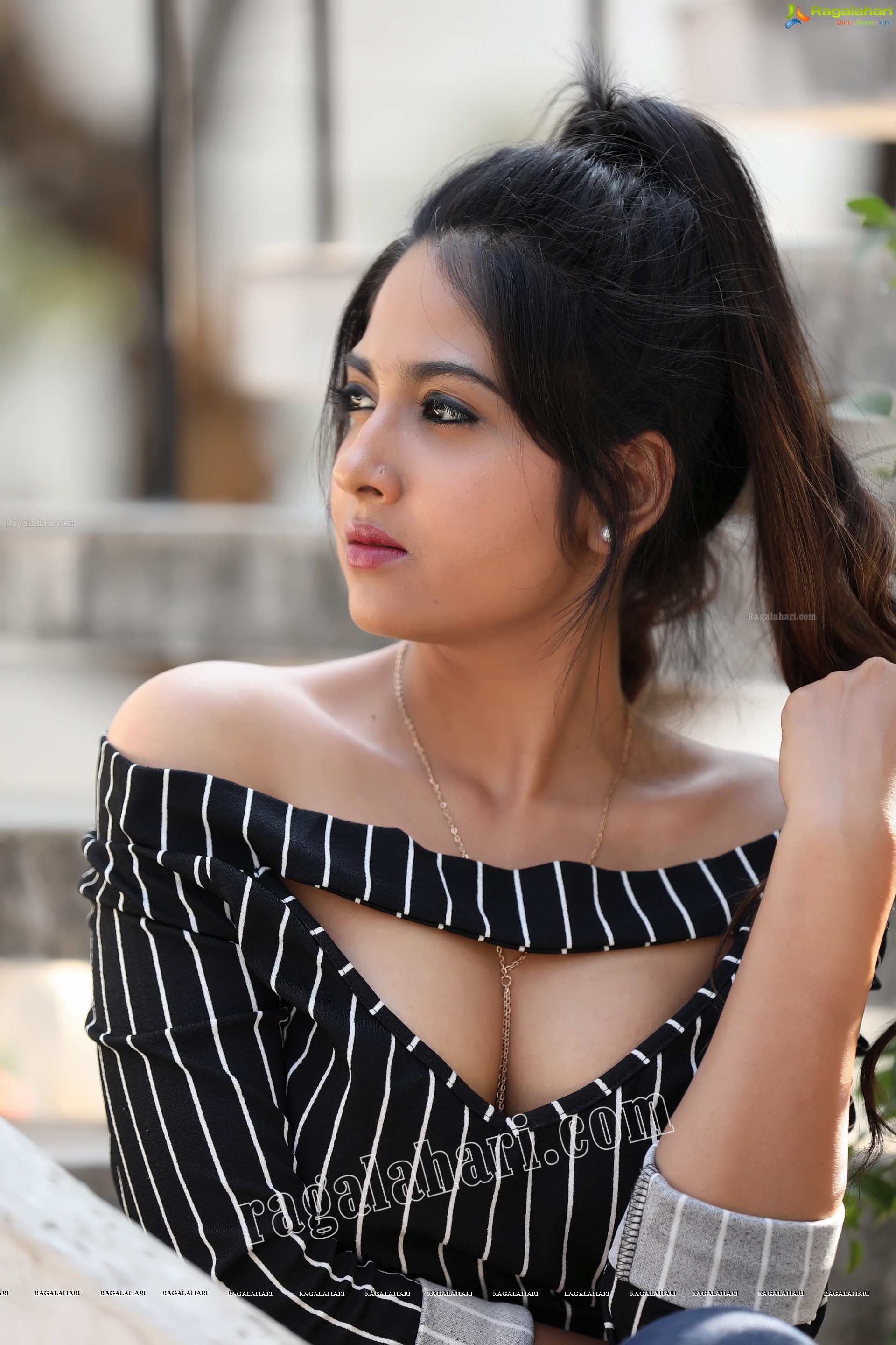 Simar Singh in Black Stripped Cutout Top and Jeans Exclusive Photo Shoot