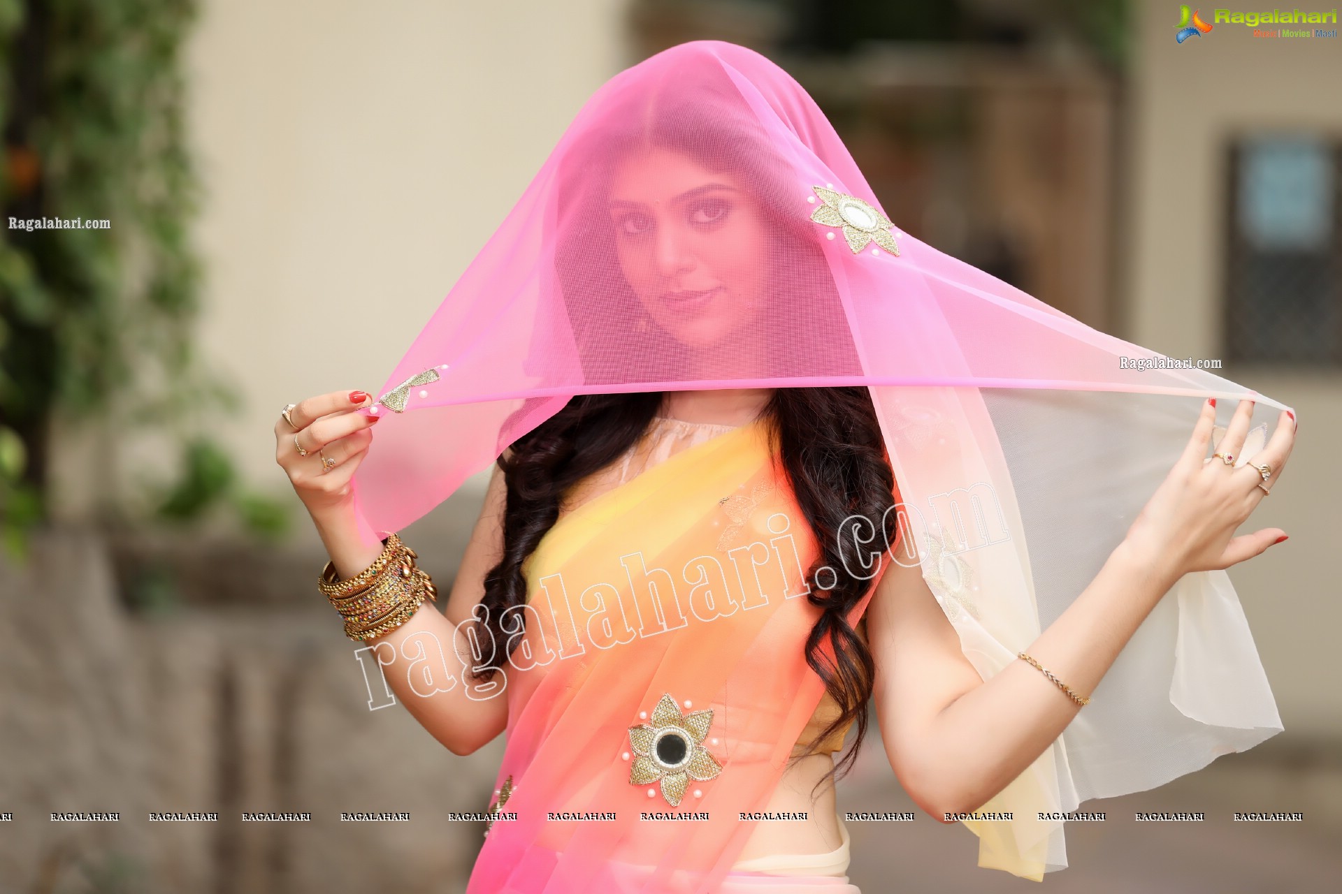 Viswa Sri Bandhavi in Pink and Orange Lehenga Choli Exclusive Photo Shoot