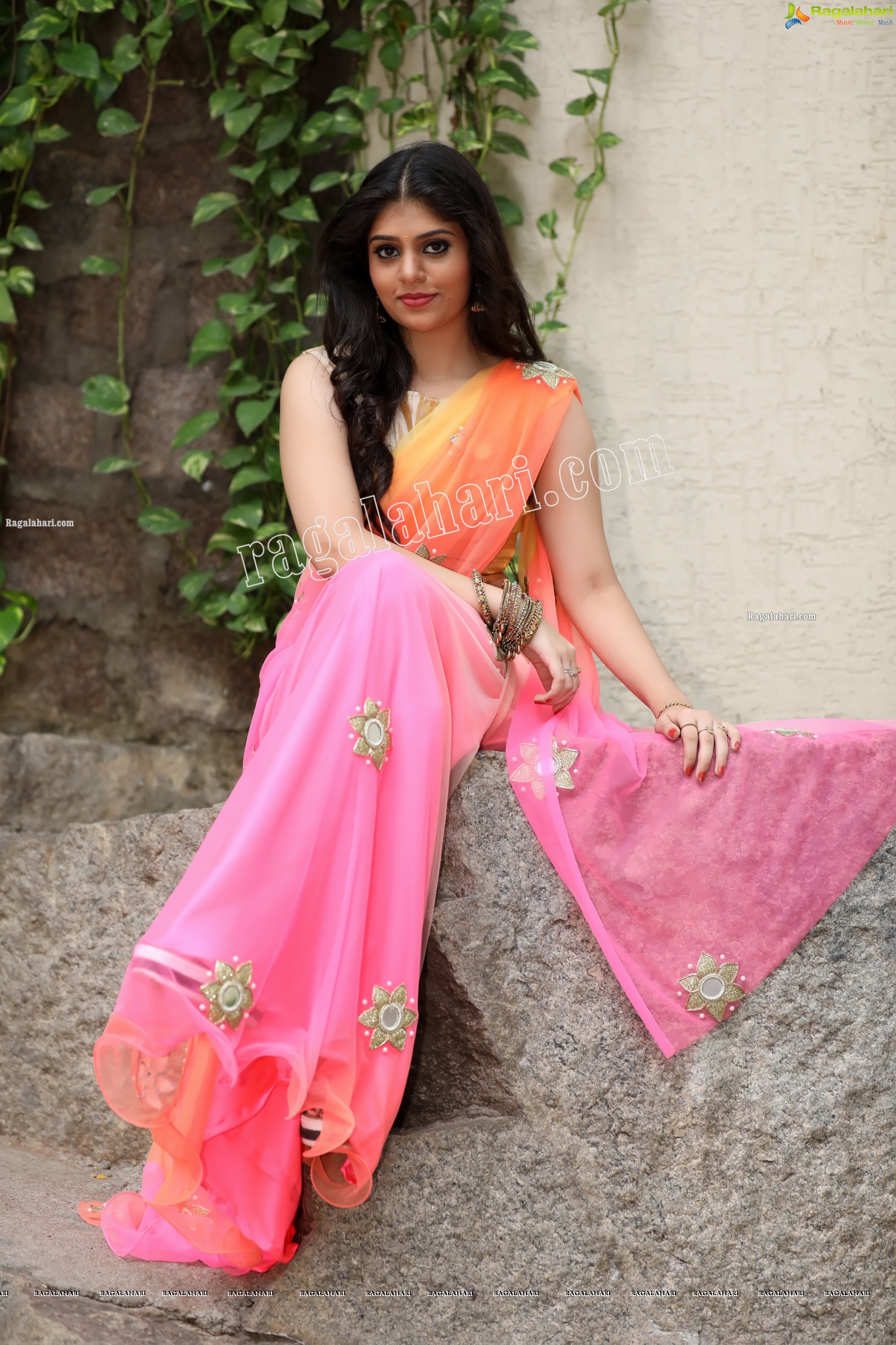 Viswa Sri Bandhavi in Pink and Orange Lehenga Choli Exclusive Photo Shoot
