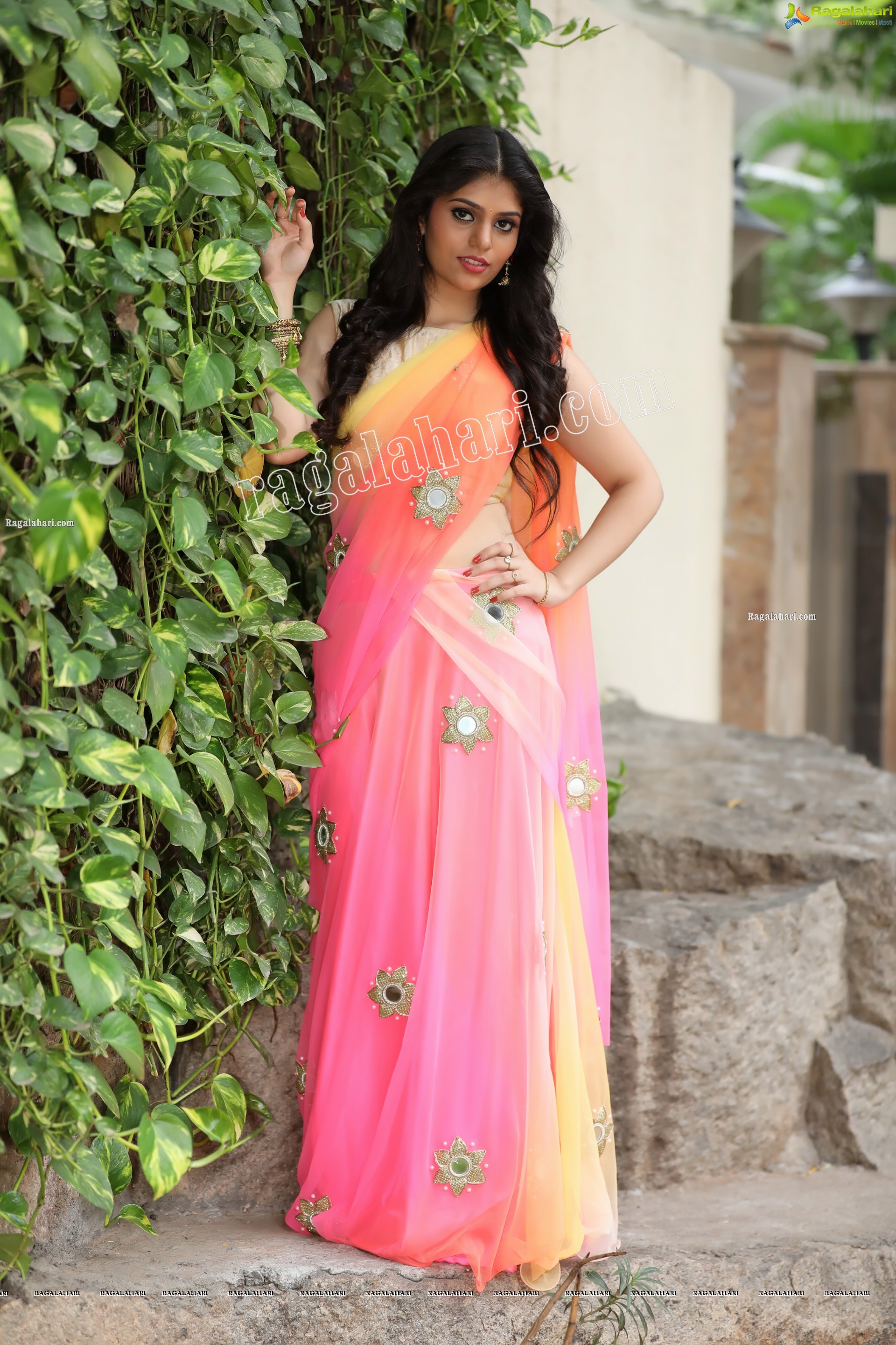 Viswa Sri Bandhavi in Pink and Orange Lehenga Choli Exclusive Photo Shoot