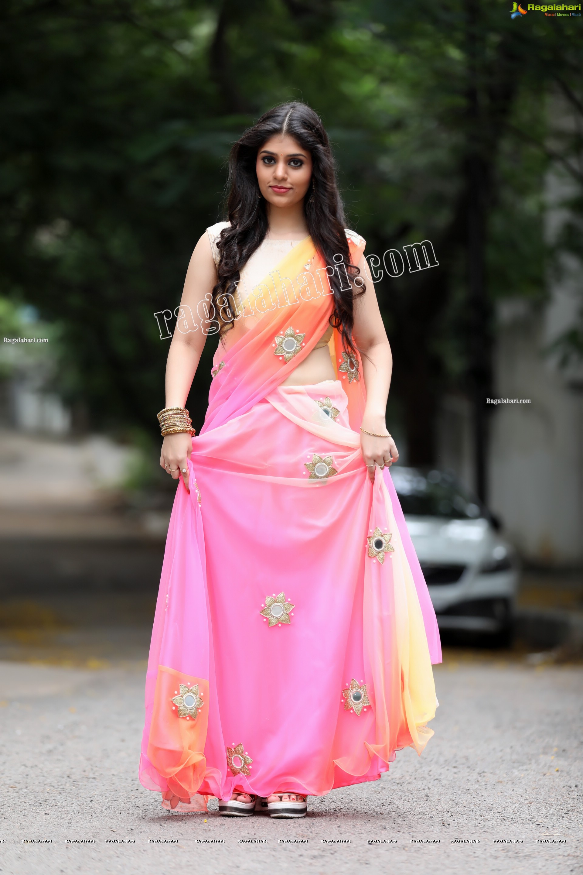 Viswa Sri Bandhavi in Pink and Orange Lehenga Choli Exclusive Photo Shoot