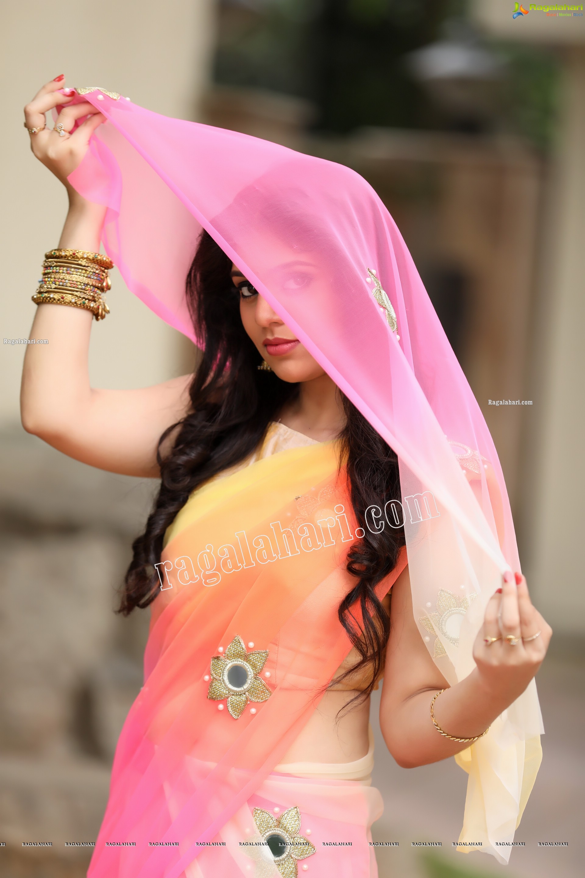 Viswa Sri Bandhavi in Pink and Orange Lehenga Choli Exclusive Photo Shoot