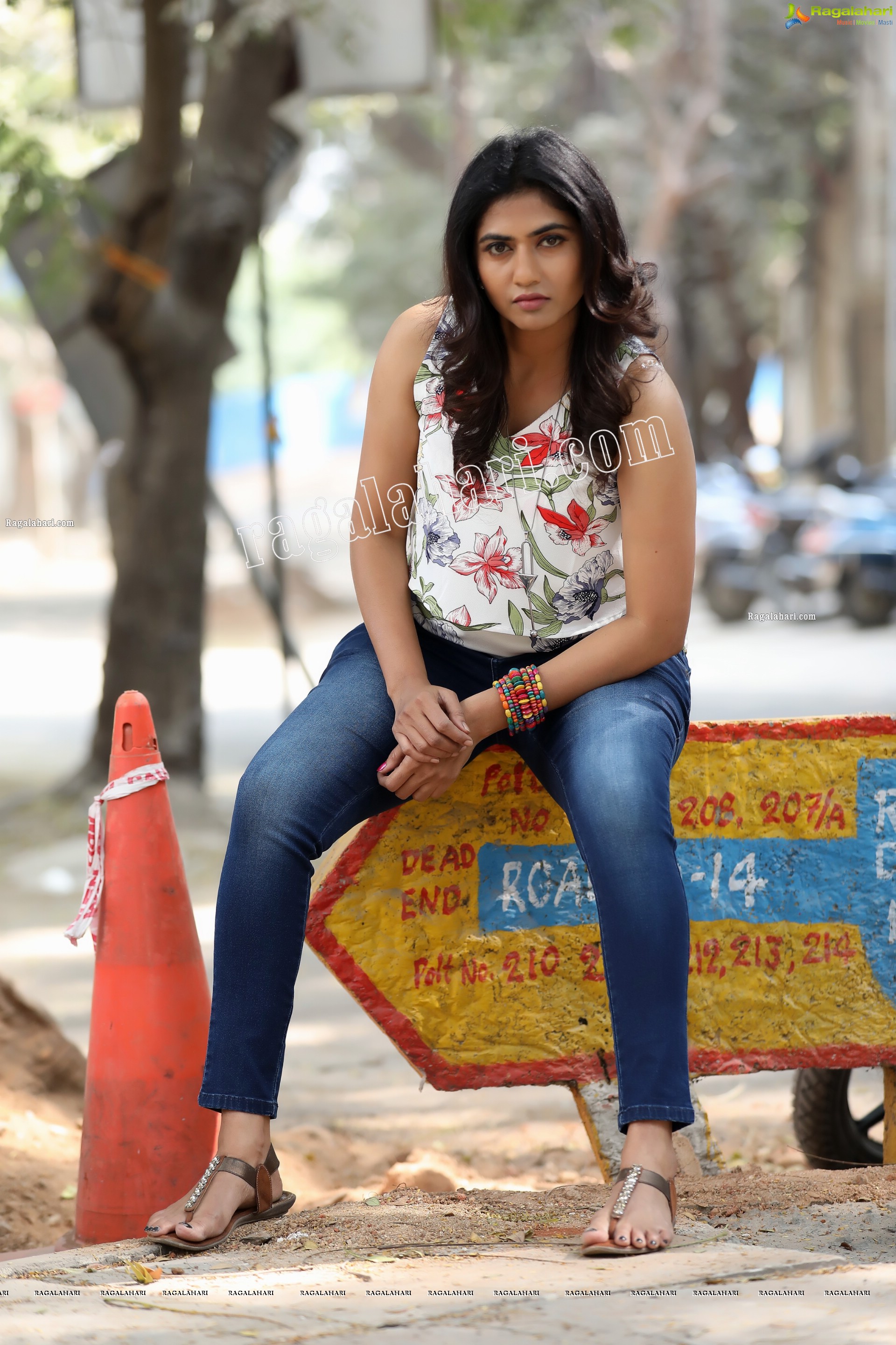 Raja Kumari YN in White Floral Printed Top and Jeans Exclusive Photo Shoot