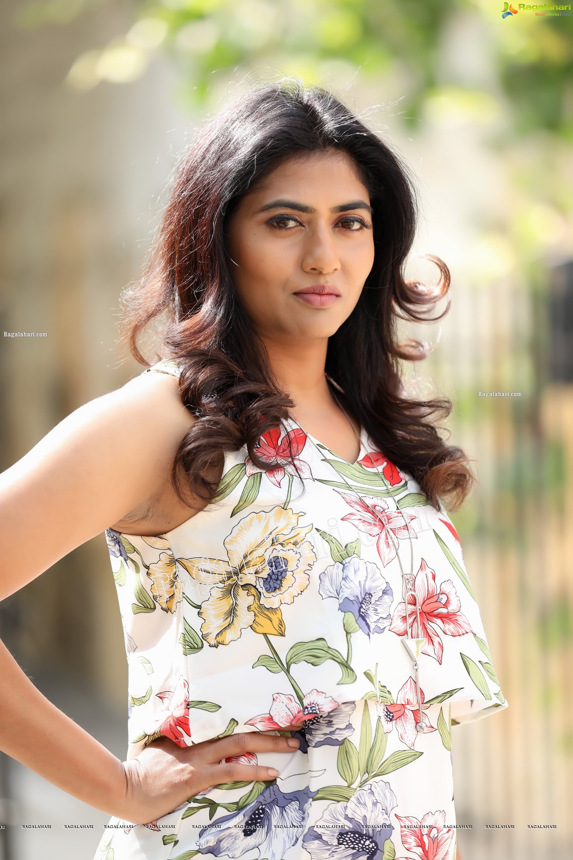 Raja Kumari YN in White Floral Printed Top and Jeans Exclusive Photo Shoot