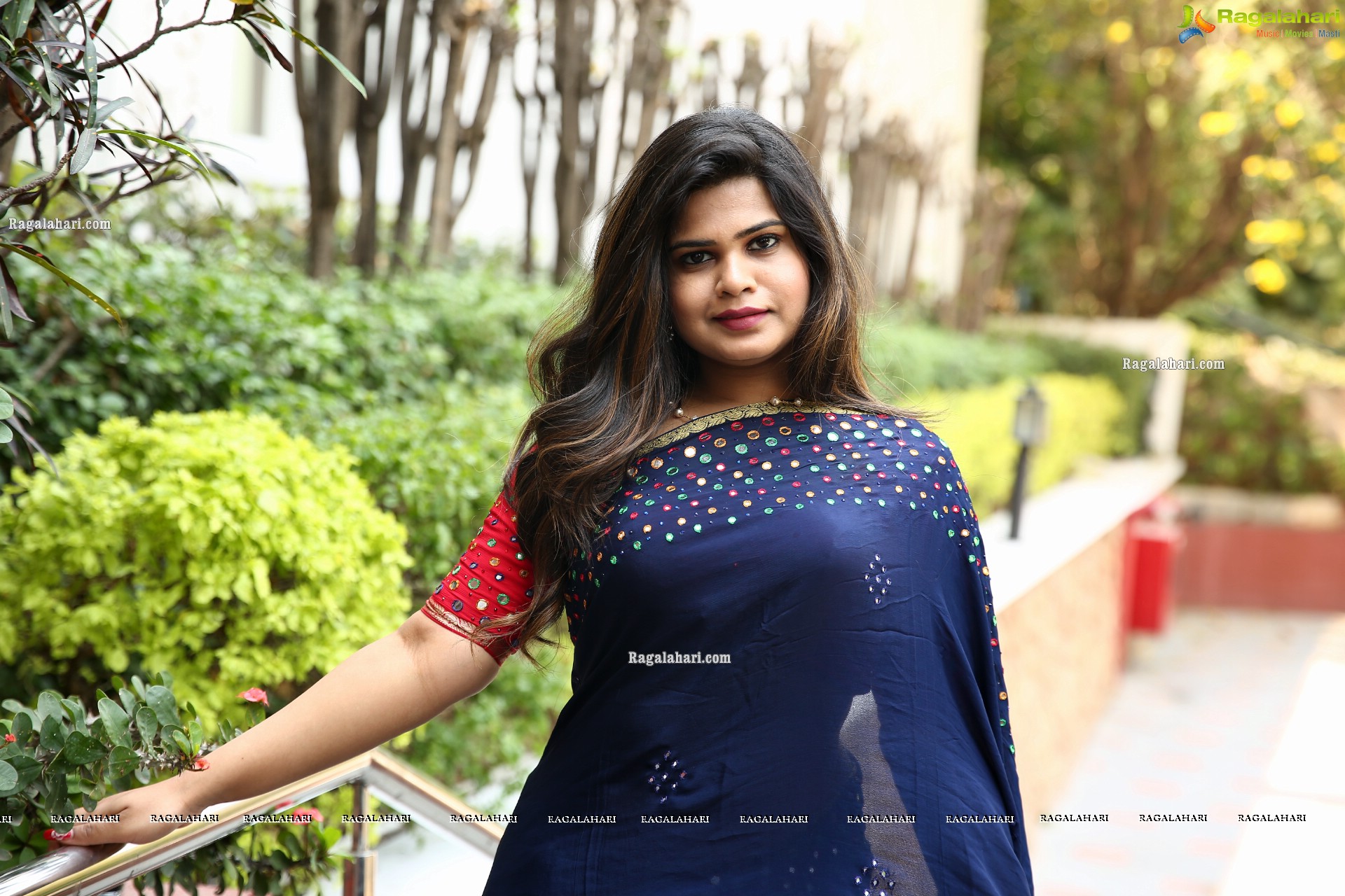 Alekhya Kondapalli in Navy Blue Embellished Saree, HD Photo Gallery