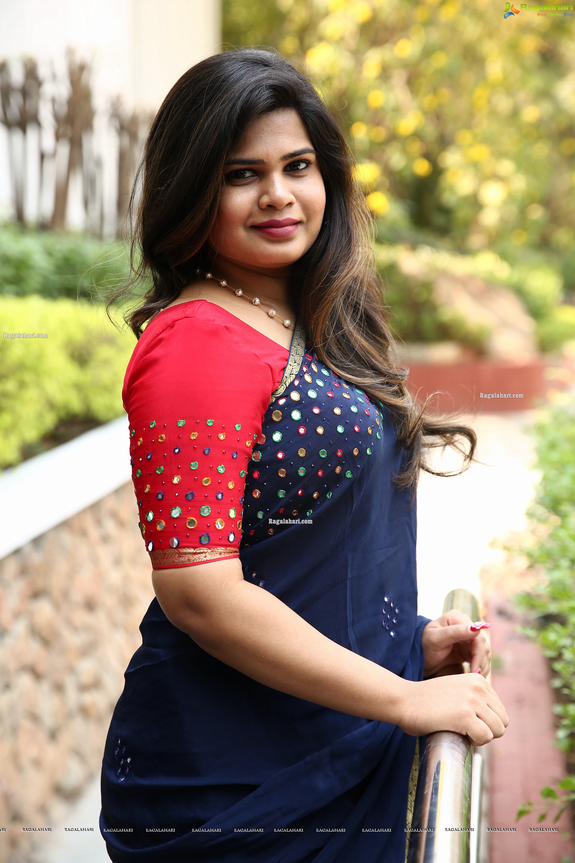 Alekhya Kondapalli in Navy Blue Embellished Saree, HD Photo Gallery