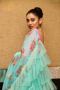 Andleeb Zaidi in Cyan Floral Print Ruffle Saree