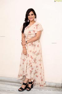 Madhu Krishnan in Beige Floral Frill Dress