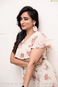 Madhu Krishnan in Beige Floral Frill Dress