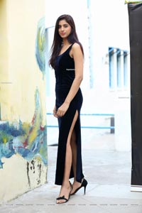 Naziya Khan in Navy Blue High Slit Velvet Dress