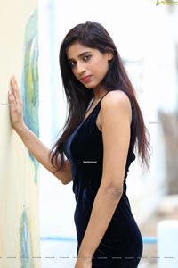 Naziya Khan in Navy Blue High Slit Velvet Dress