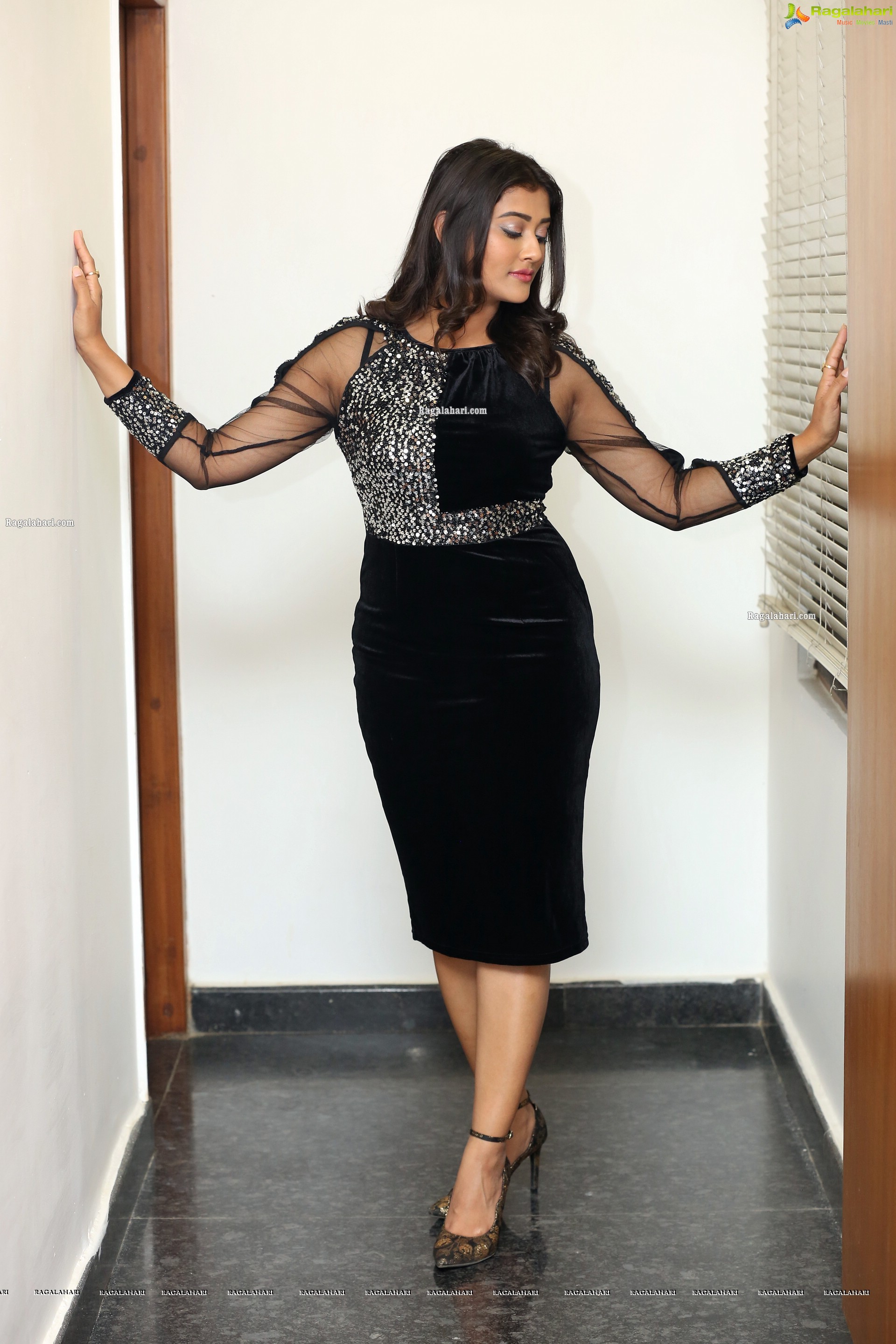 Pooja Jhaveri in Black Embellished Bodycon Mini Dress, HD Photo Gallery