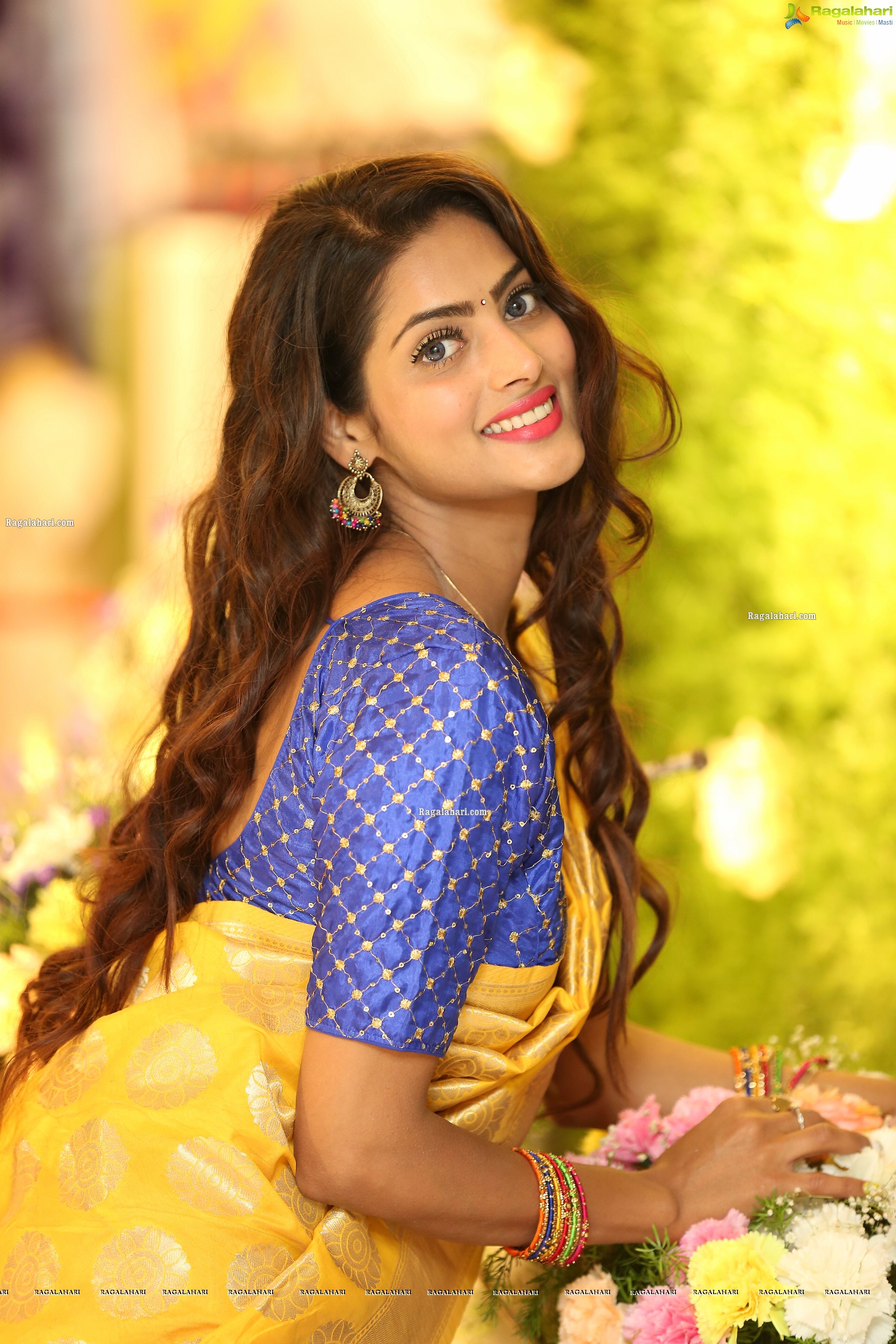 Sherry Agarwal Gorgeous Stills in Pink Lehenga and Blue Blouse with Yellow Voni, HD Photo Gallery