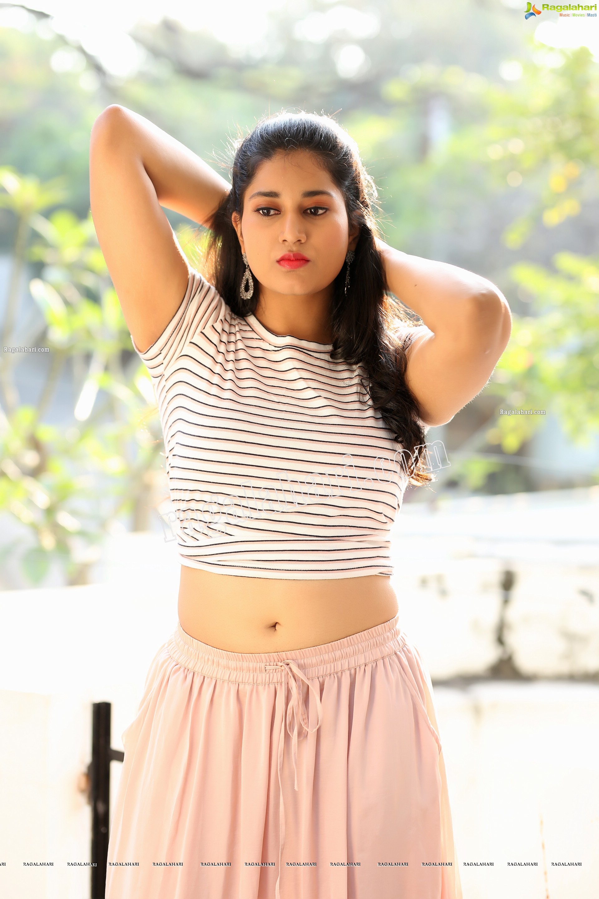 Akhila Ram in Pastel Pink Skirt and Stripes Top, Exclusive Photo Shoot