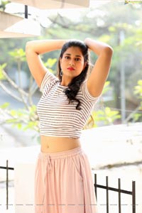 Akhila Ram in Pastel Pink Skirt and Stripes Top