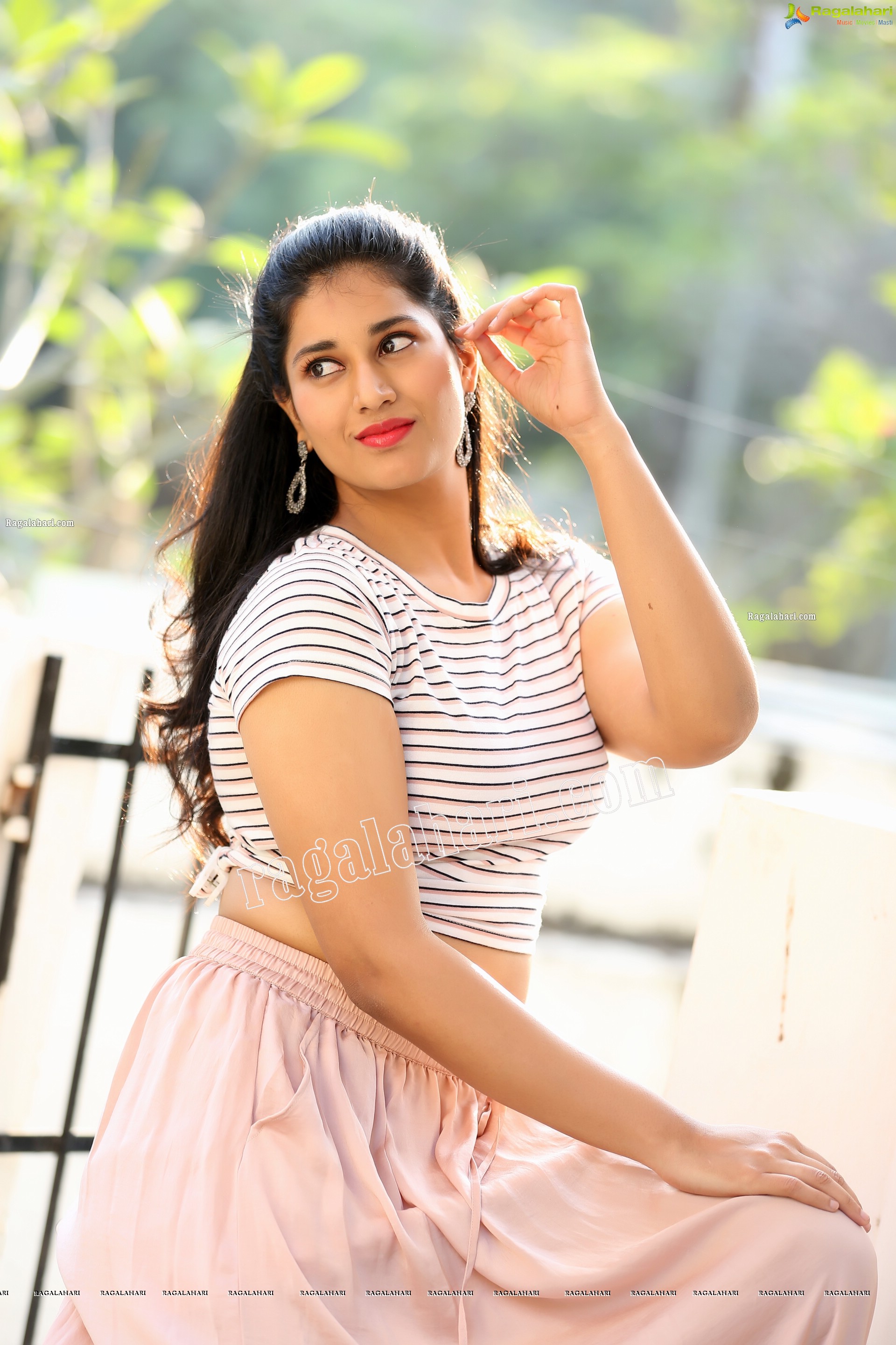 Akhila Ram in Pastel Pink Skirt and Stripes Top, Exclusive Photo Shoot