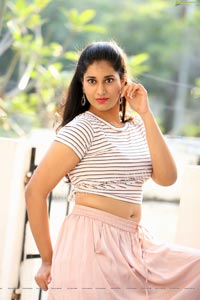 Akhila Ram in Pastel Pink Skirt and Stripes Top